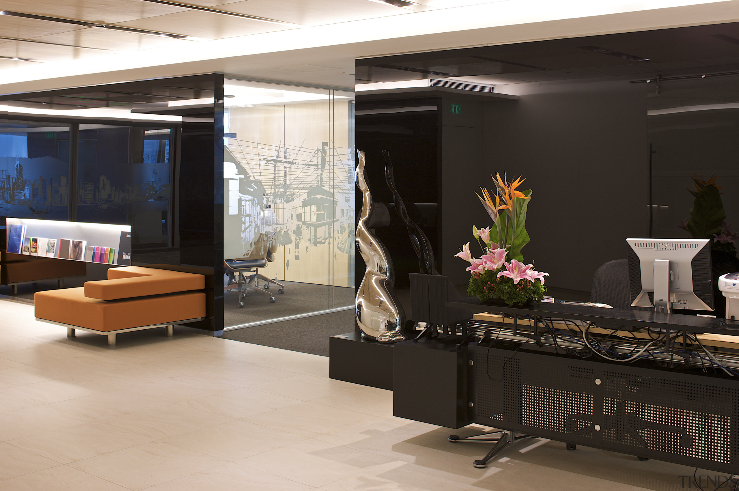 View of the reception area at the Benoy floor, flooring, furniture, interior design, black, white