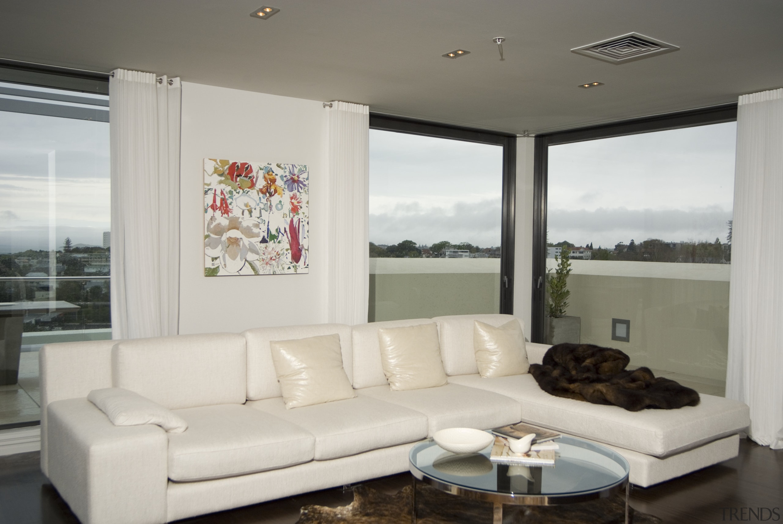 Penthouse apartments feature custom-designed sliding doors that slide home, interior design, living room, property, real estate, window, gray