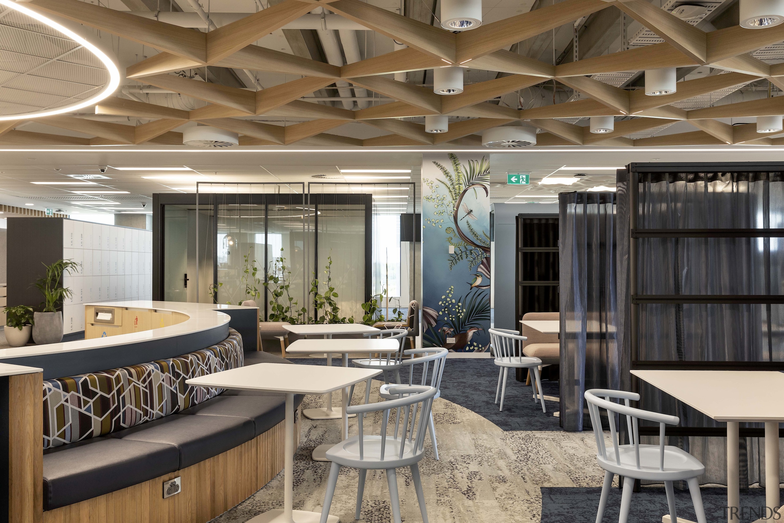 This ANZ staff breakout space is in proximity gray, brown