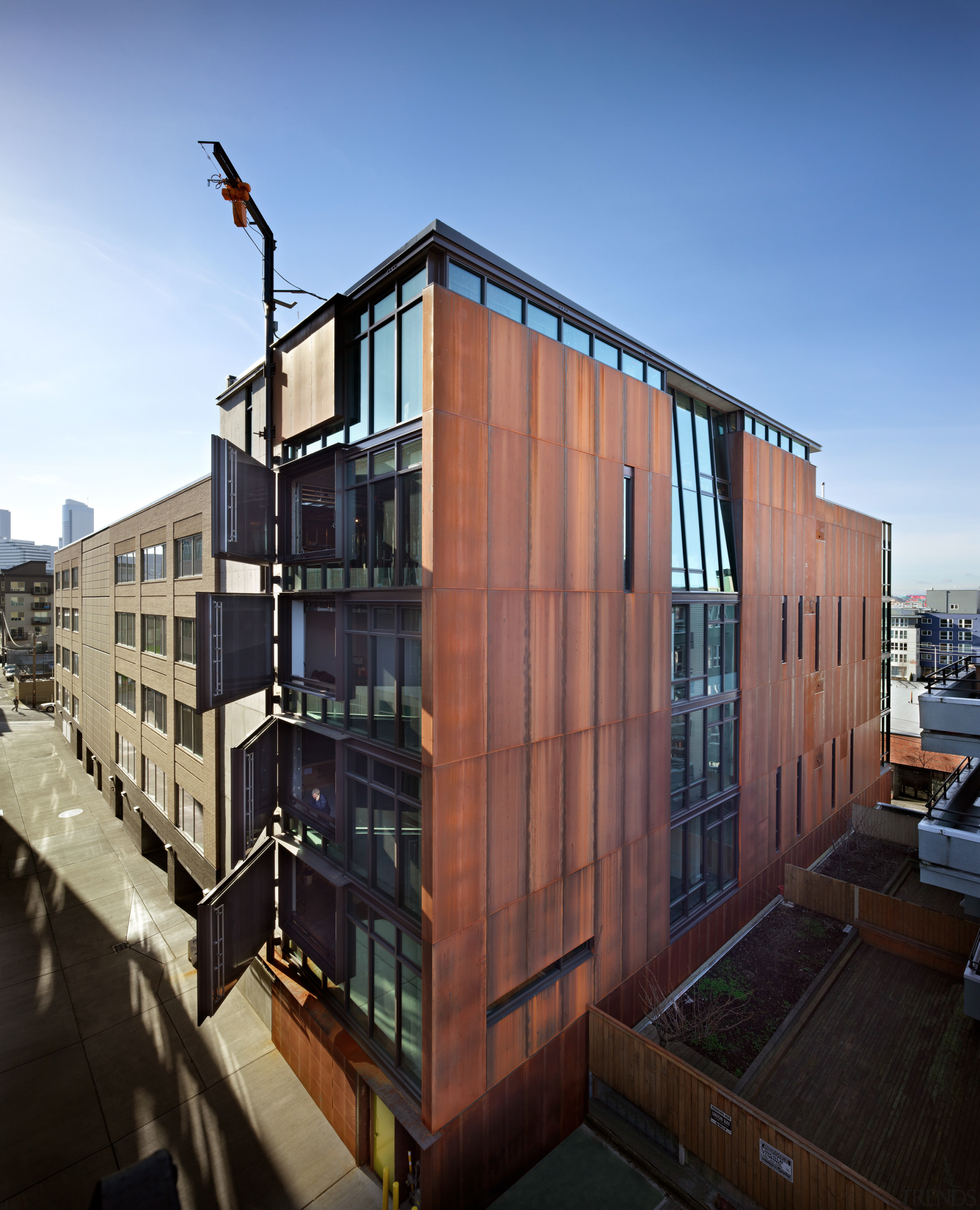 Exterior with shutters open - Exterior with shutters apartment, architecture, building, condominium, corporate headquarters, facade, home, house, mixed use, real estate, residential area, roof, sky, window, black, teal