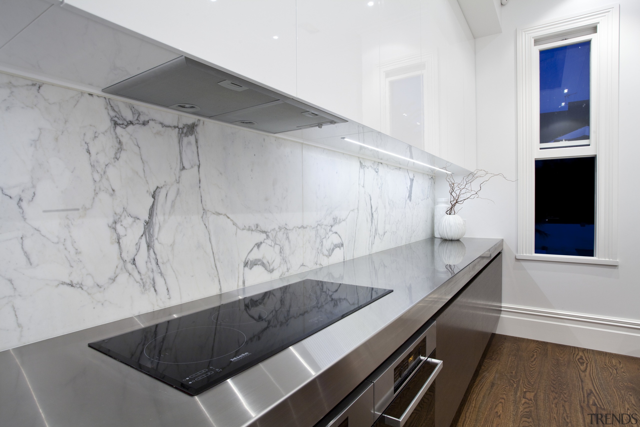 Designed by Morgan Cronin of Cronin Kitchens, this architecture, countertop, glass, interior design, kitchen, product design, white