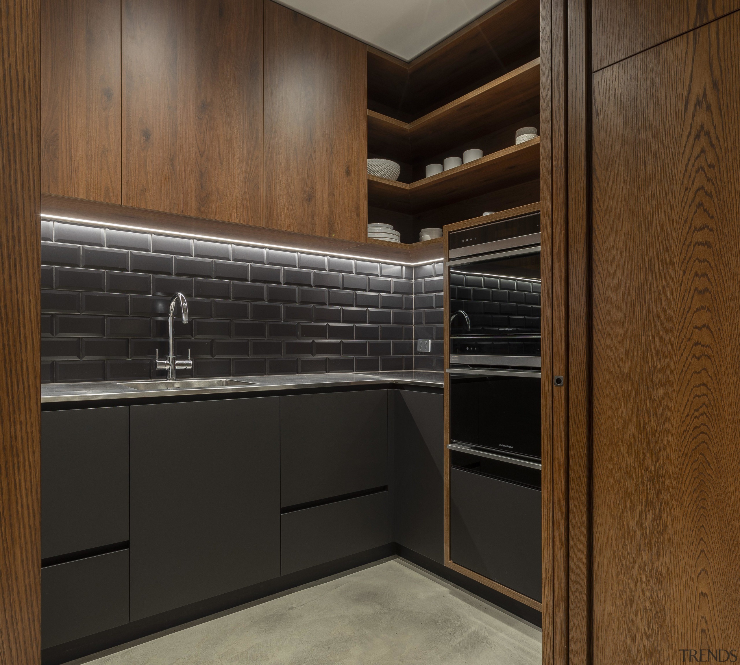 NZ3502 Cube Dentro 339000243 05 - architecture | architecture, building, cabinetry, closet, countertop, cupboard, floor, furniture, interior design, property, room, wood stain, brown, black