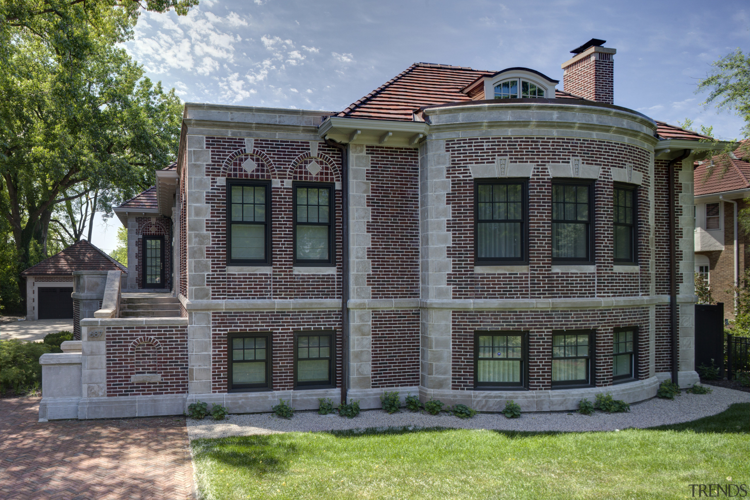 Classic house with limestone facade - Classic house building, cottage, elevation, estate, facade, historic house, home, house, mansion, neighbourhood, property, real estate, residential area, siding, window, gray