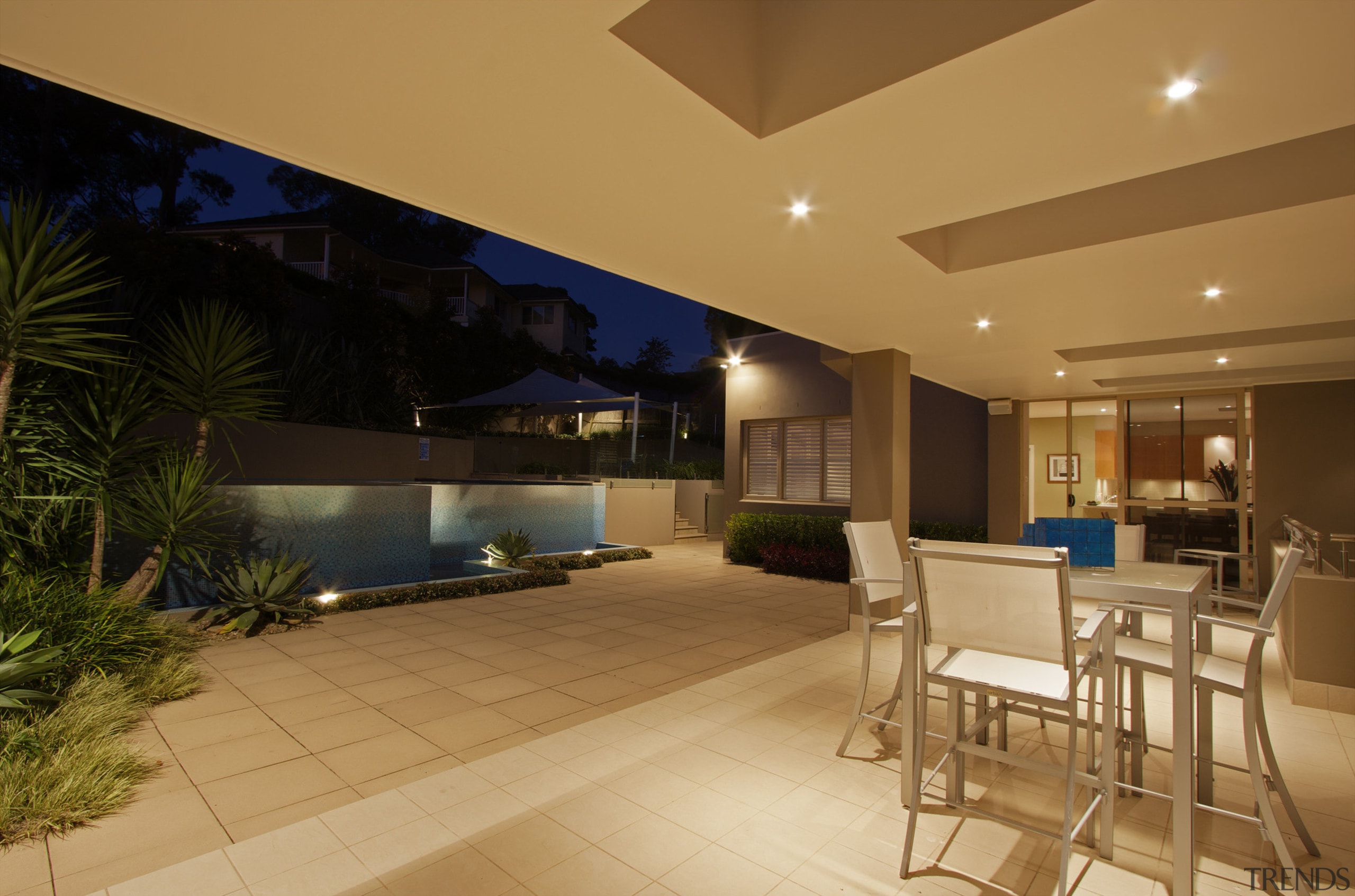 View of this contemporary home by Denton Homes apartment, ceiling, estate, home, house, interior design, lighting, living room, lobby, property, real estate, window, orange, brown