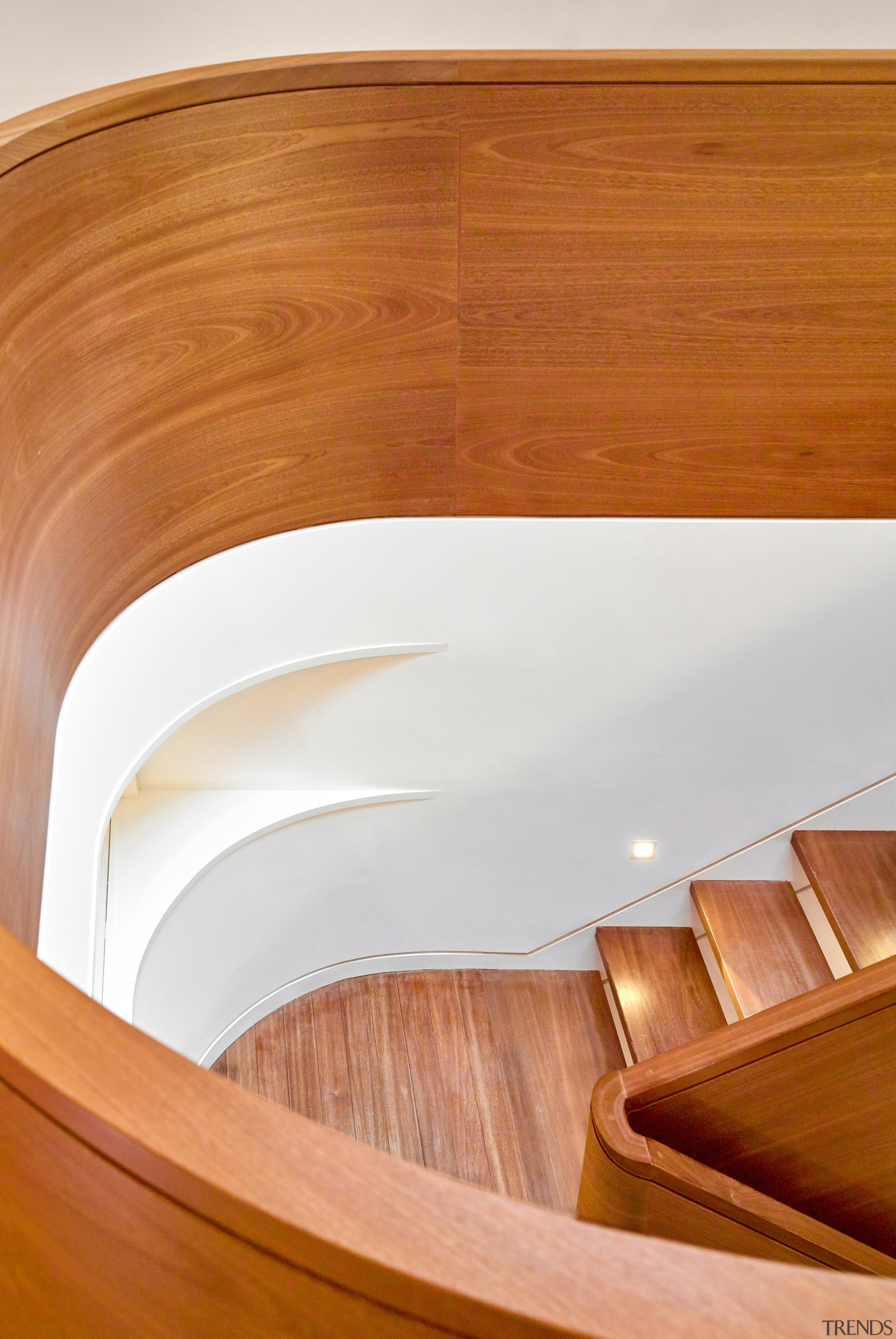 The central staircase is crafted of solid mahogany 