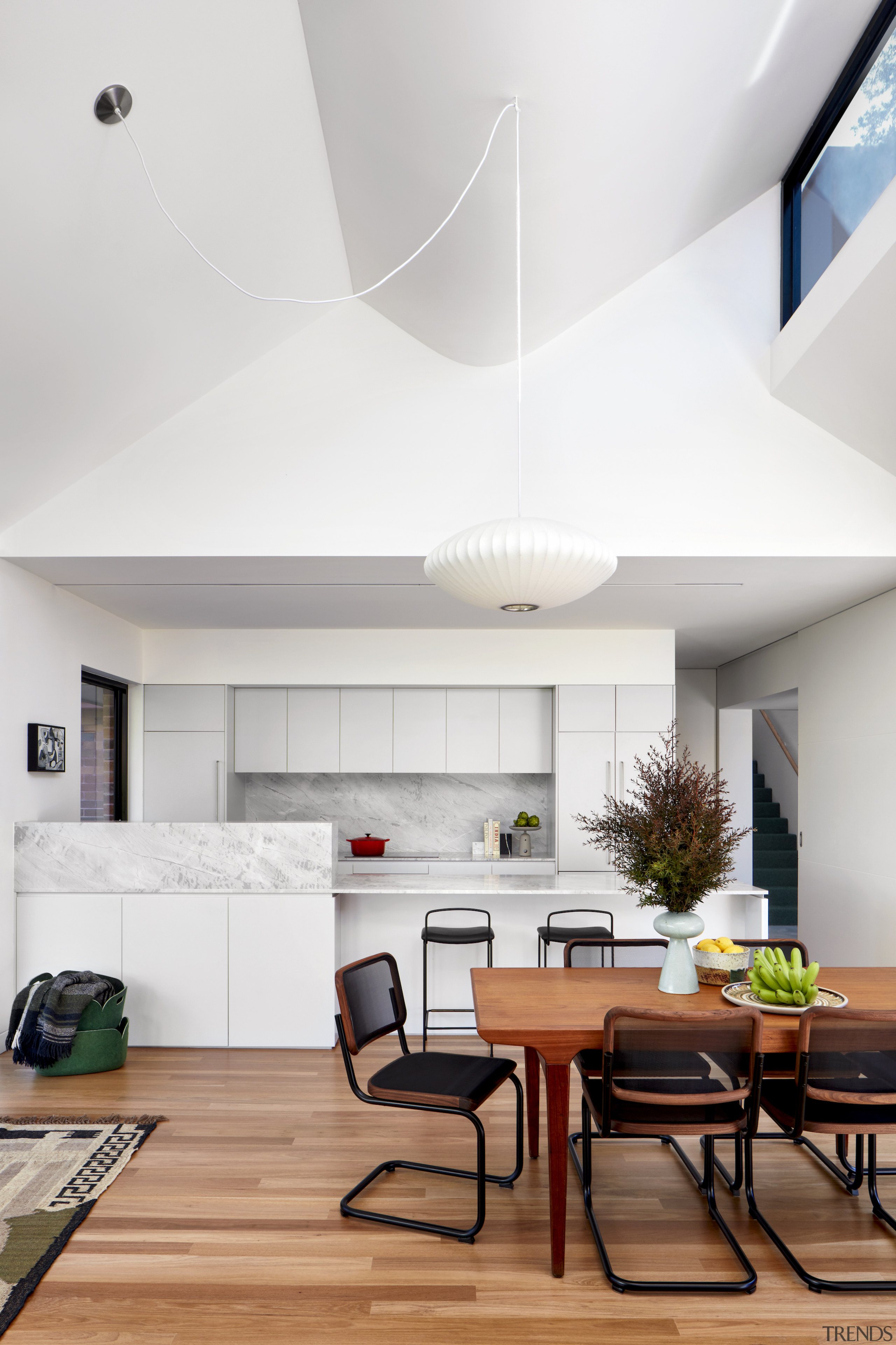 Hi clerestory windows flood light down on the 