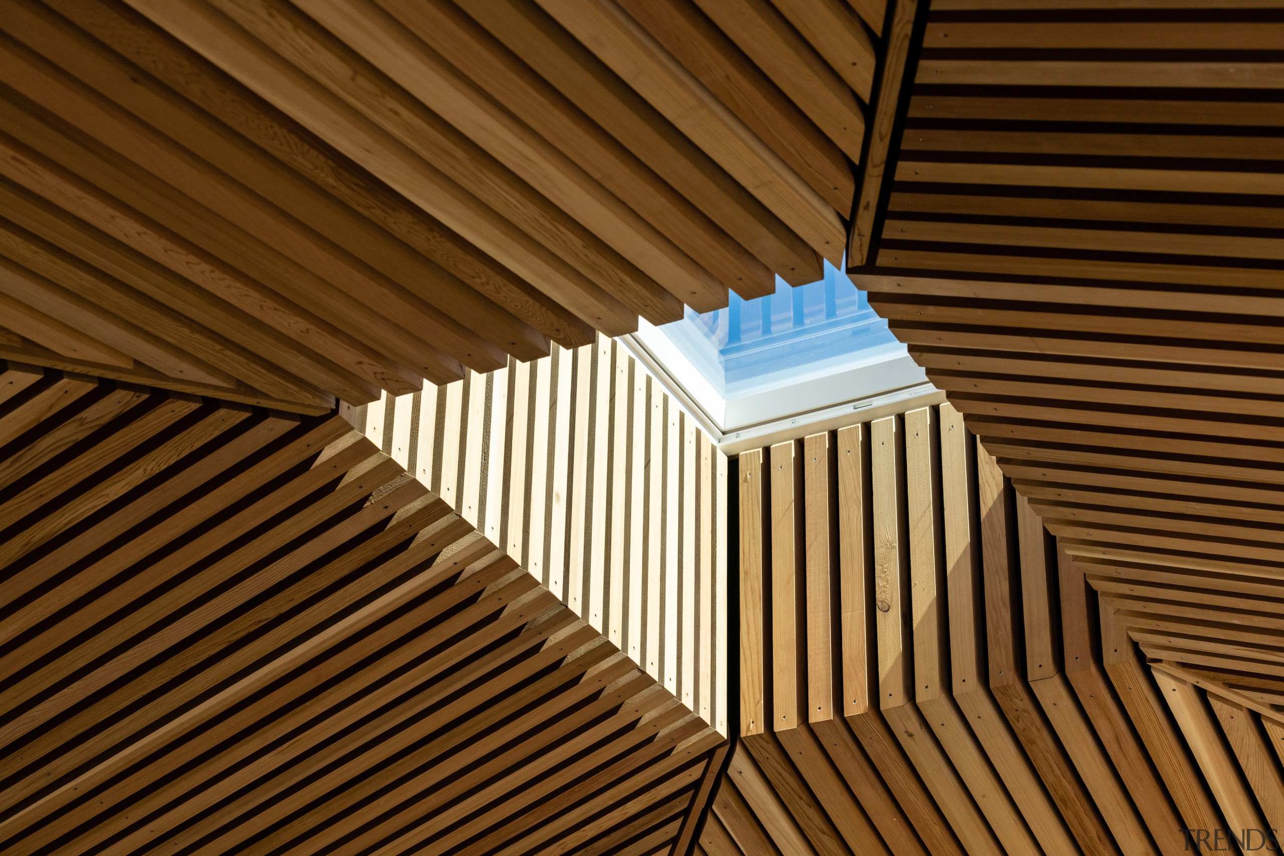 The living area's feature central skylight. 