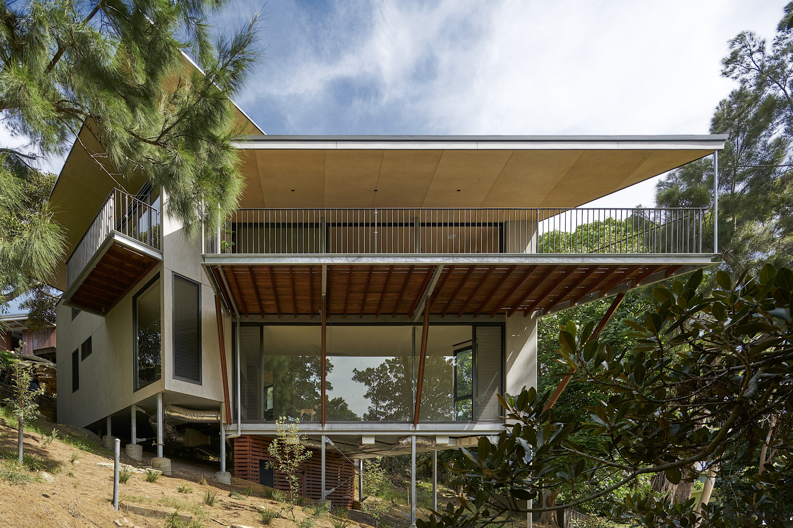 RAArchitects  – Highly Commended – 2019 TIDA Australia architecture, building, cottage, facade, home, house, property, real estate, residential area, roof, shade, tree, brown