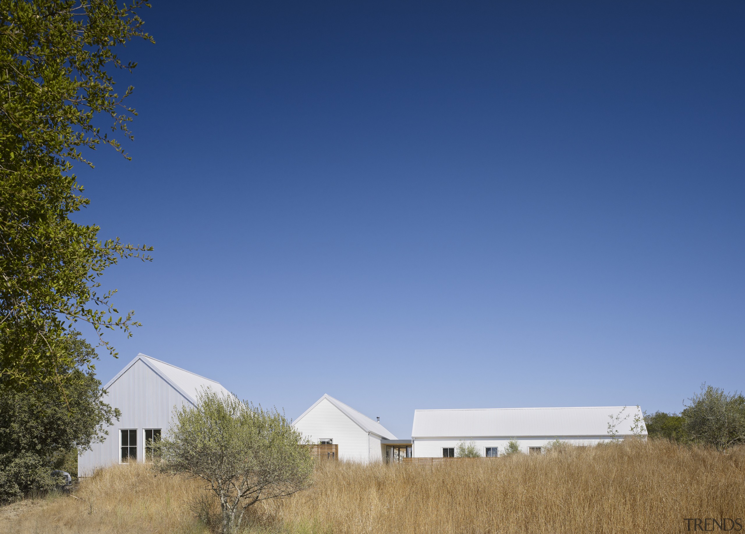 Contemporary rural new home - Contemporary rural new architecture, cloud, cottage, farm, farmhouse, field, grassland, home, horizon, house, land lot, landscape, prairie, property, real estate, residential area, rural area, sky, sunlight, tree, blue, teal