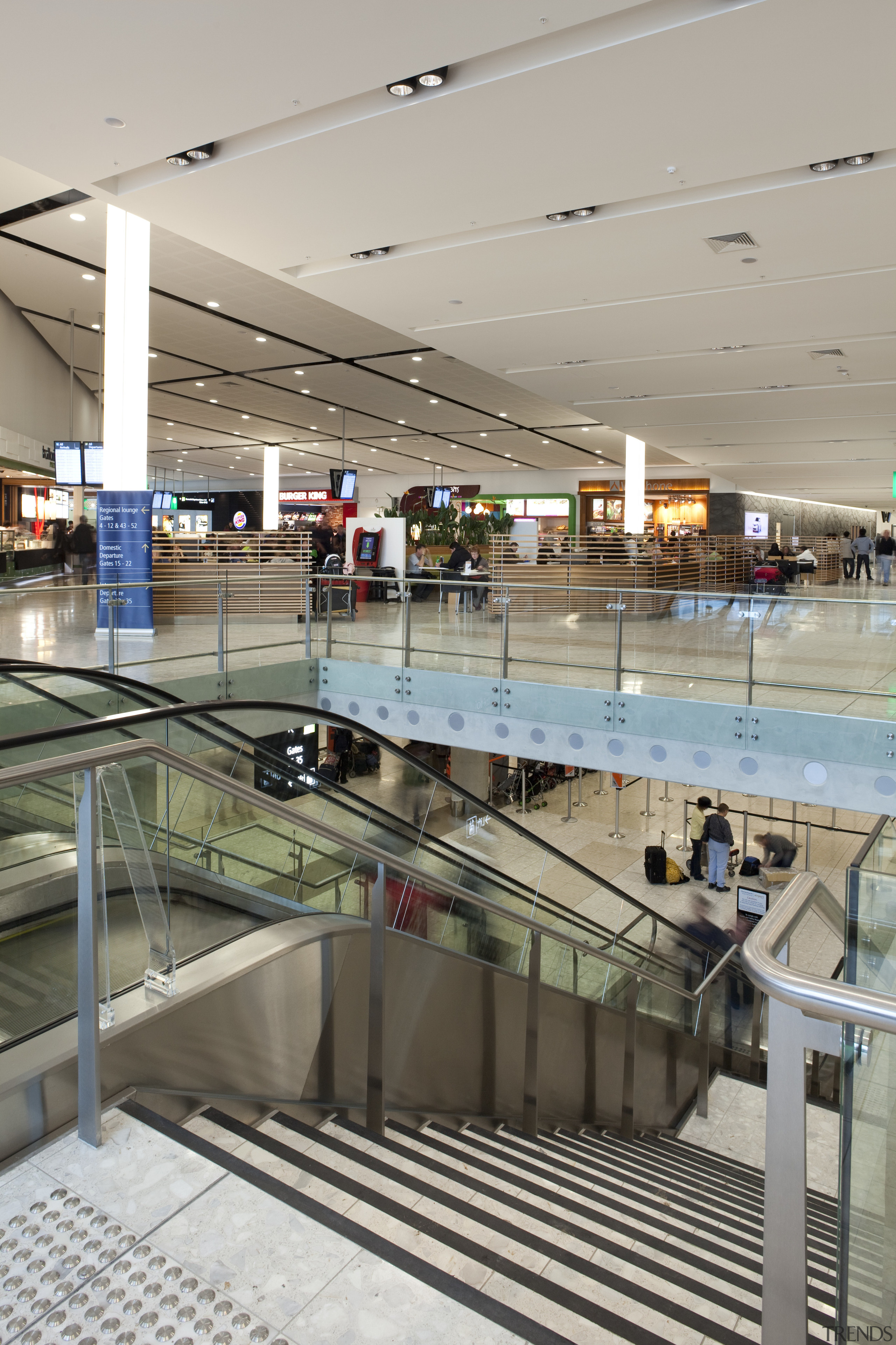 View of the interior of Christchurch Airport. - airport terminal, building, shopping mall, gray