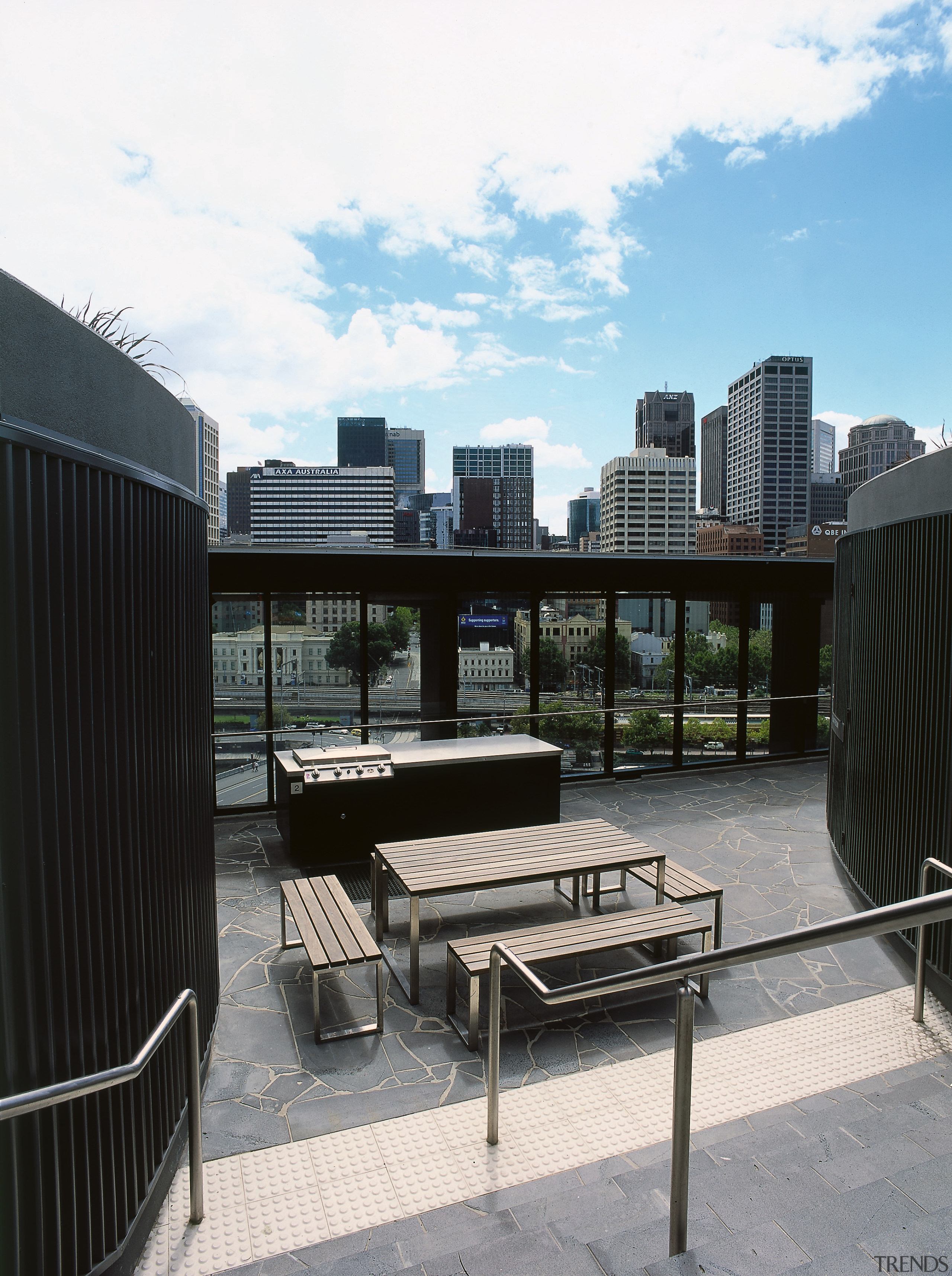 view of the outdoor area on level 10 apartment, architecture, building, condominium, daylighting, furniture, house, outdoor structure, real estate, residential area, roof, black, white