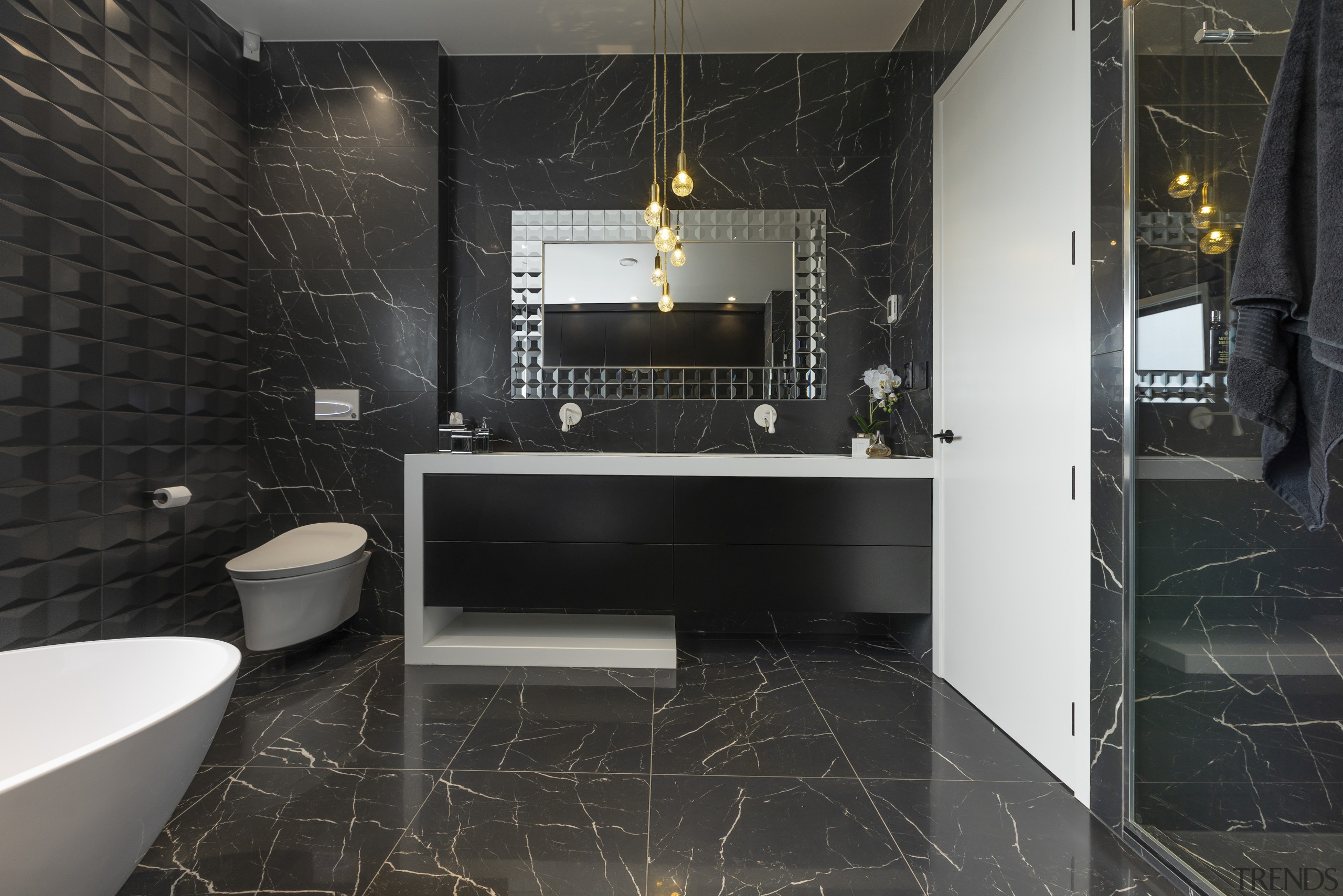 Celia Visser Design – Winner – TIDA New bathroom, floor, flooring, interior design, room, tile, wall, black