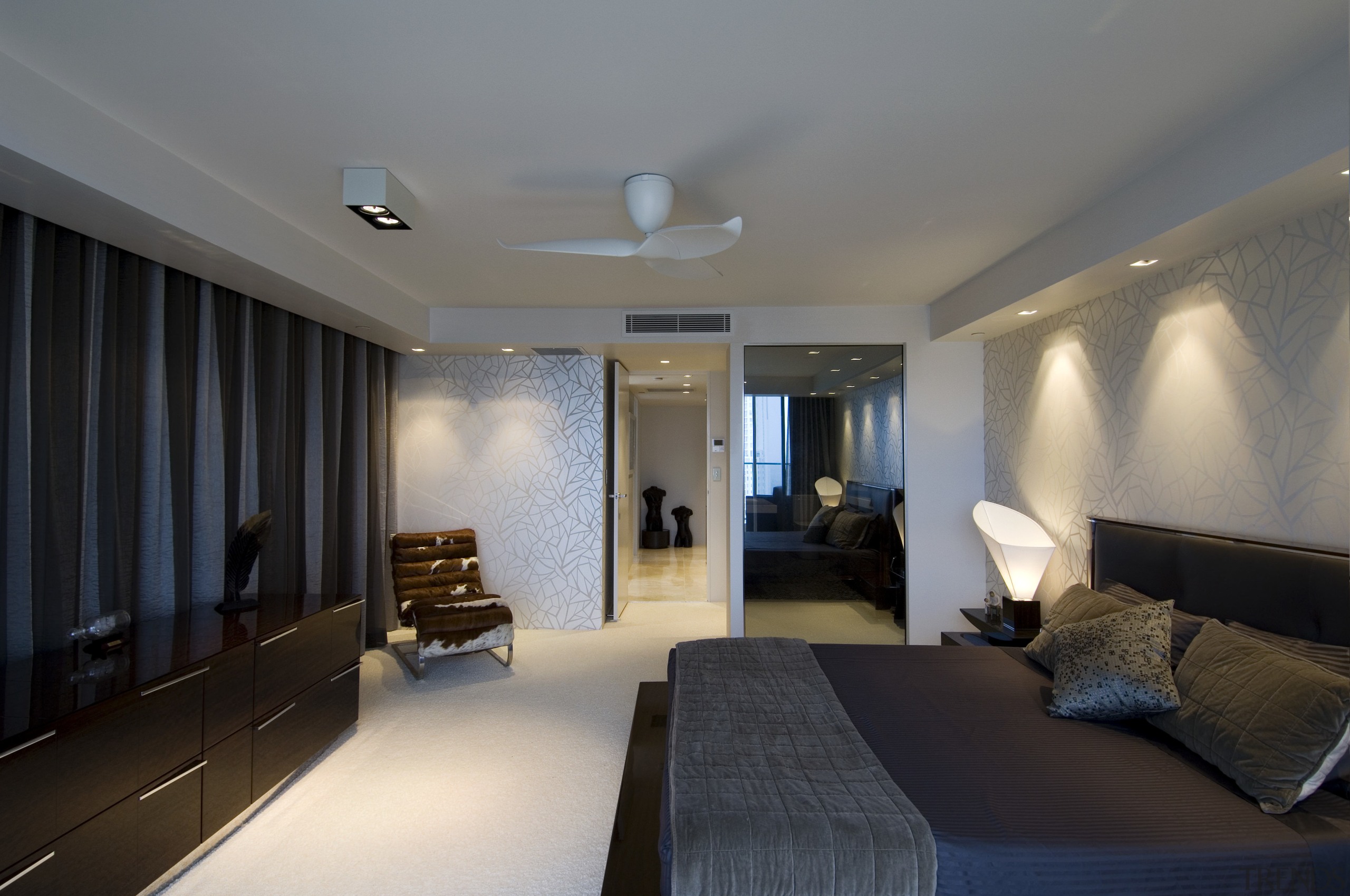 Apartment interior by Ellivo Architects - Apartment interior bedroom, ceiling, estate, hotel, interior design, real estate, room, suite, gray, black