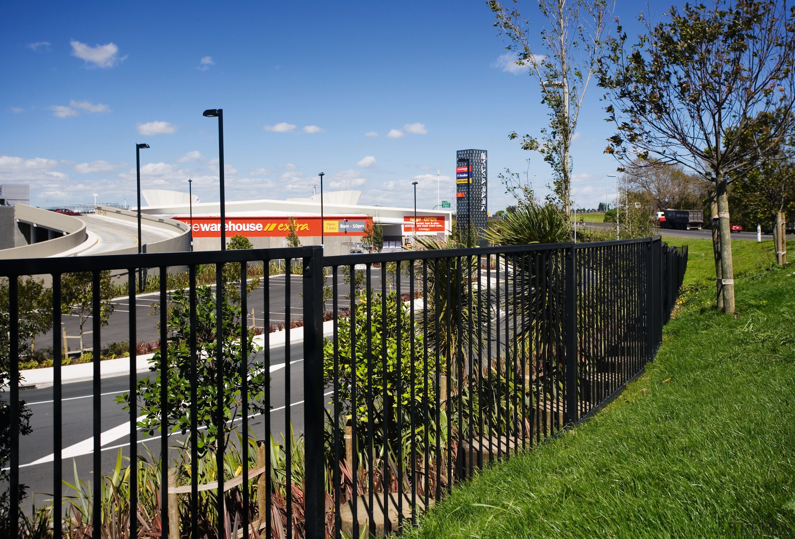 view of the fencing installed around  sylvia fence, grass, home fencing, house, outdoor structure, plant, real estate, residential area, sky, structure, tree, brown