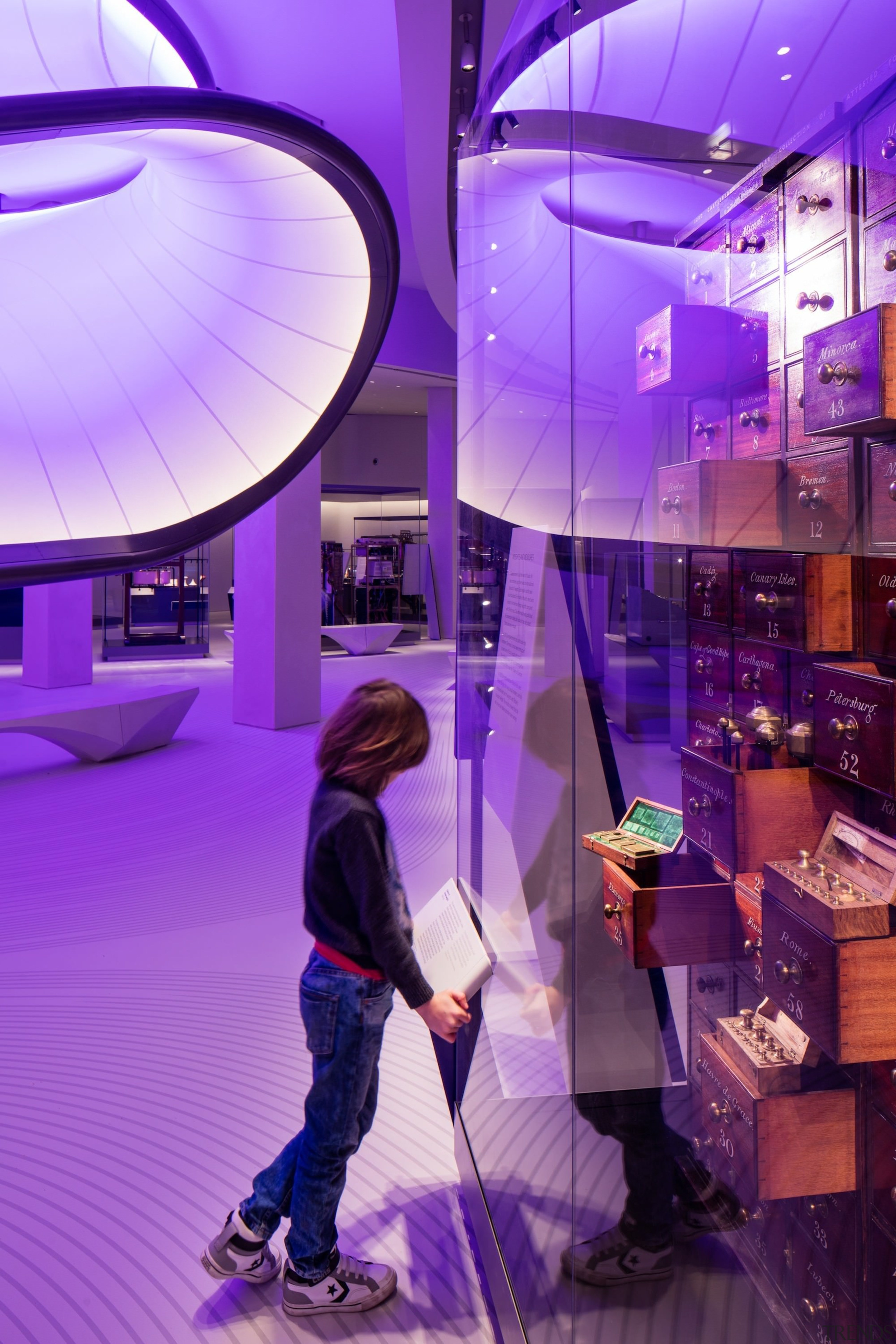 Zaha Hadid – Mathematics: The Winton Gallery – interior design, lighting, magenta, pink, purple, violet, purple