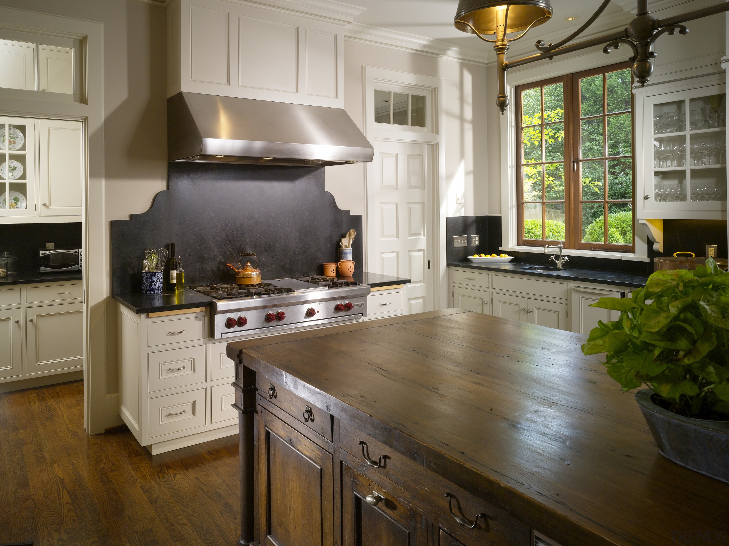 Large traditional kitchen by Architect Keith Summerour cabinetry, countertop, cuisine classique, hardwood, home, interior design, kitchen, room, brown, gray