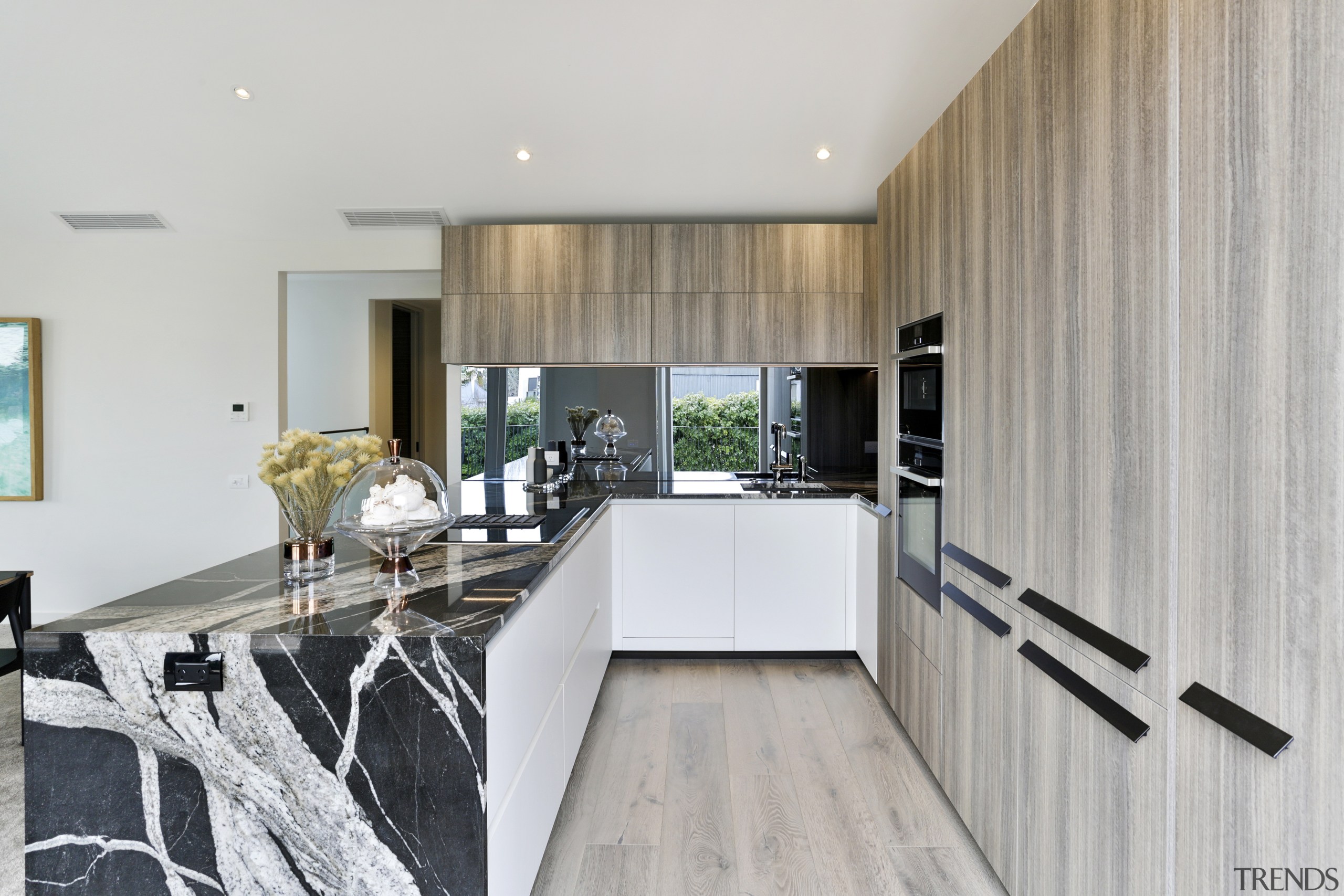 The kitchen offers an efficient work triangle and 