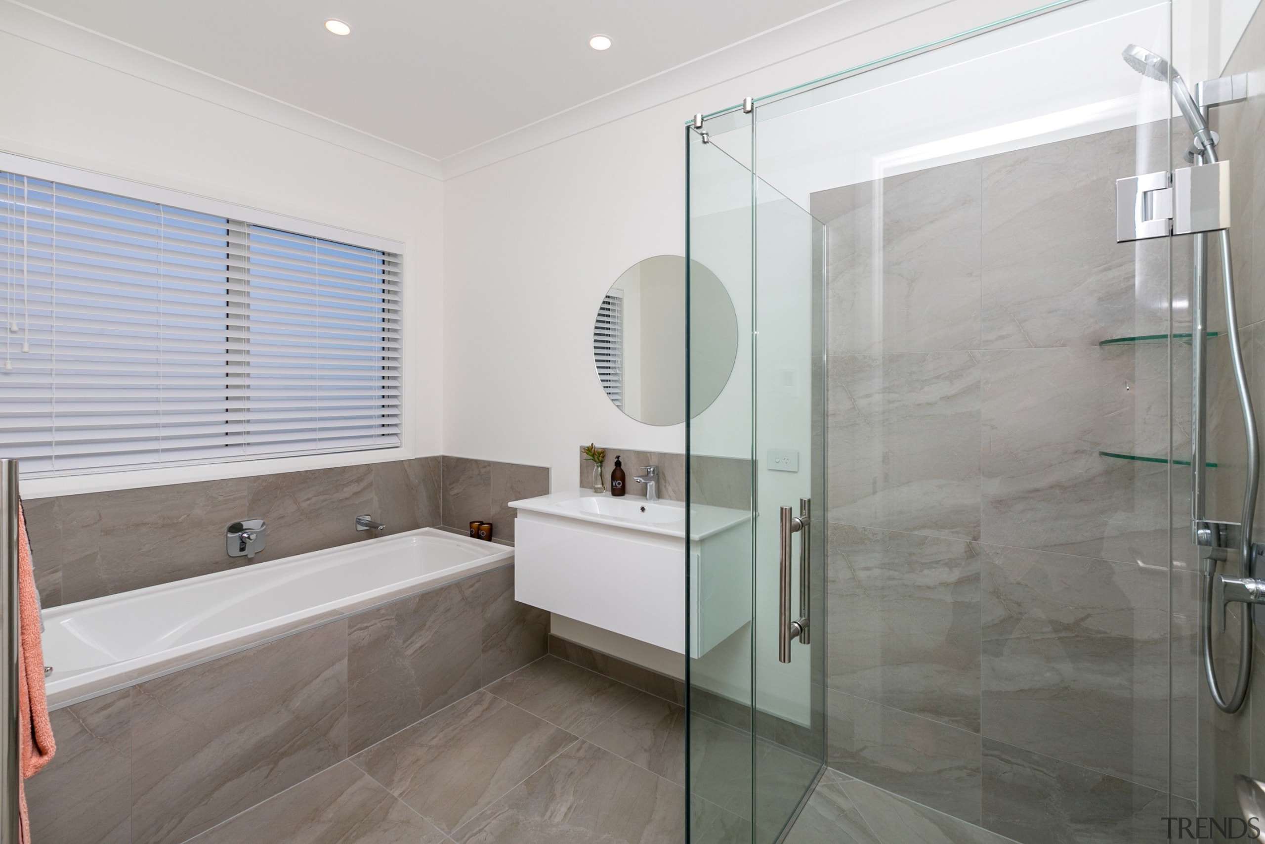 Vision Living frameless glass corner shower, with White bathroom, floor, interior design, real estate, room, gray