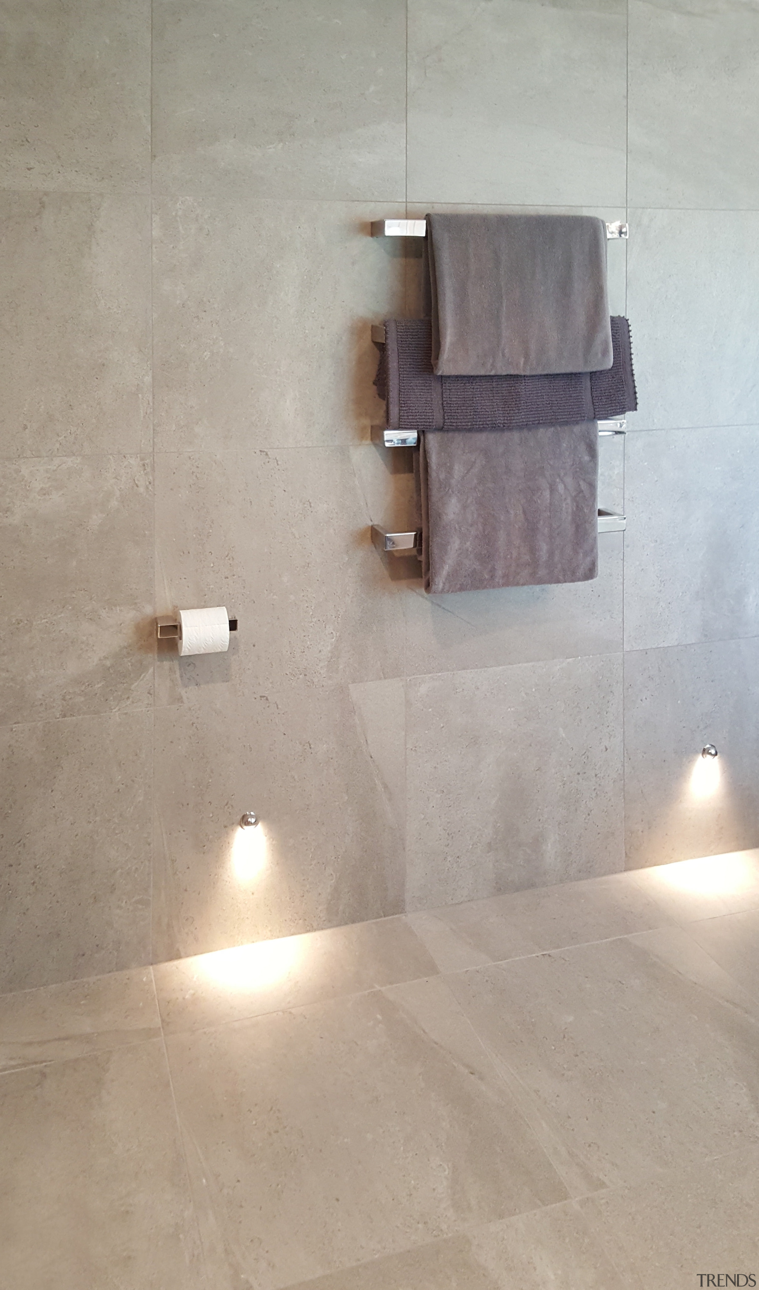 An elegant, functional custom-designed bathroom by Five floor, flooring, lighting, plumbing fixture, tap, tile, wall, gray