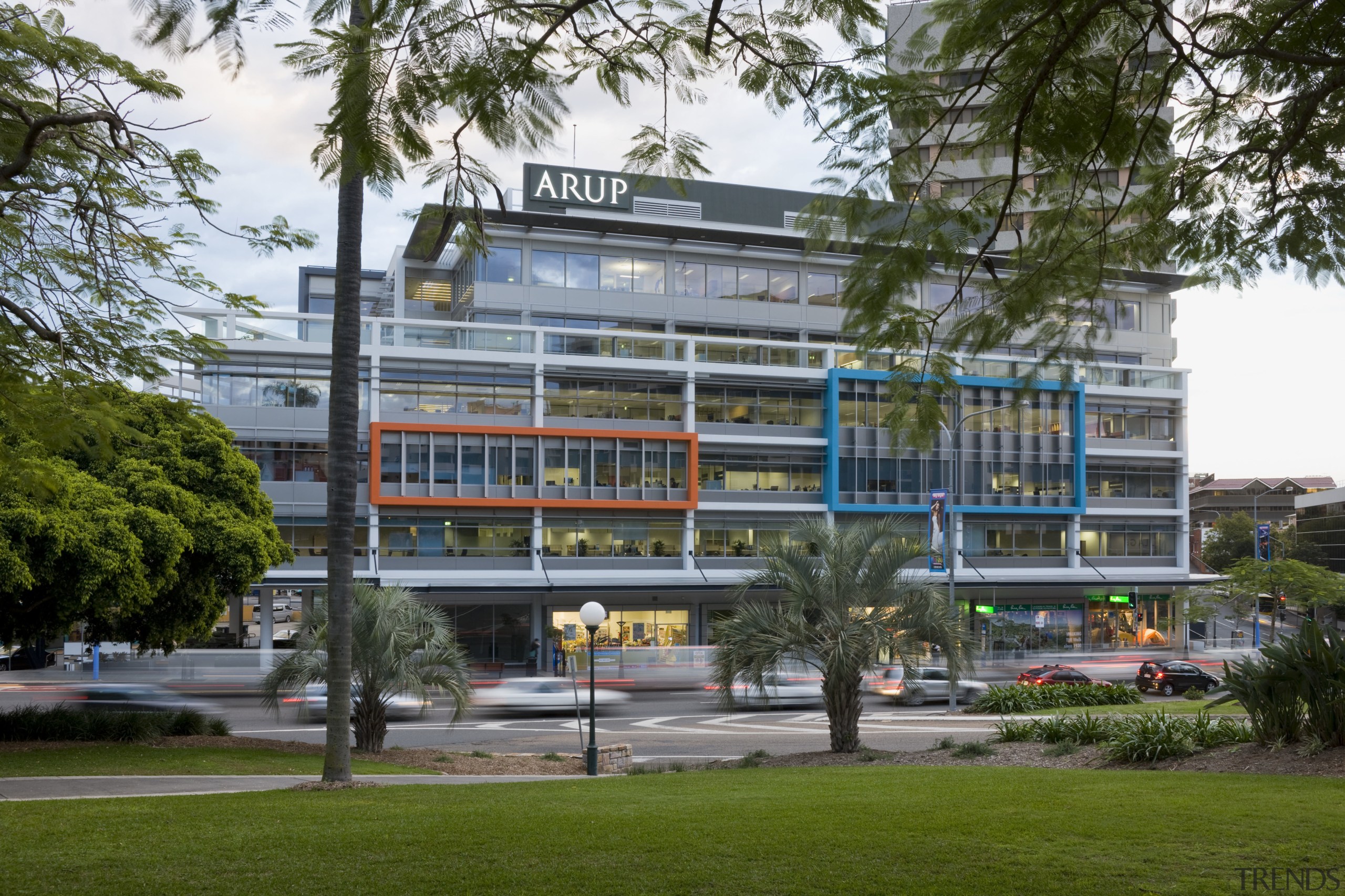 Image of the Centenary Square offices in Brisbane architecture, building, city, commercial building, condominium, corporate headquarters, metropolitan area, mixed use, plant, real estate, tree, brown, gray
