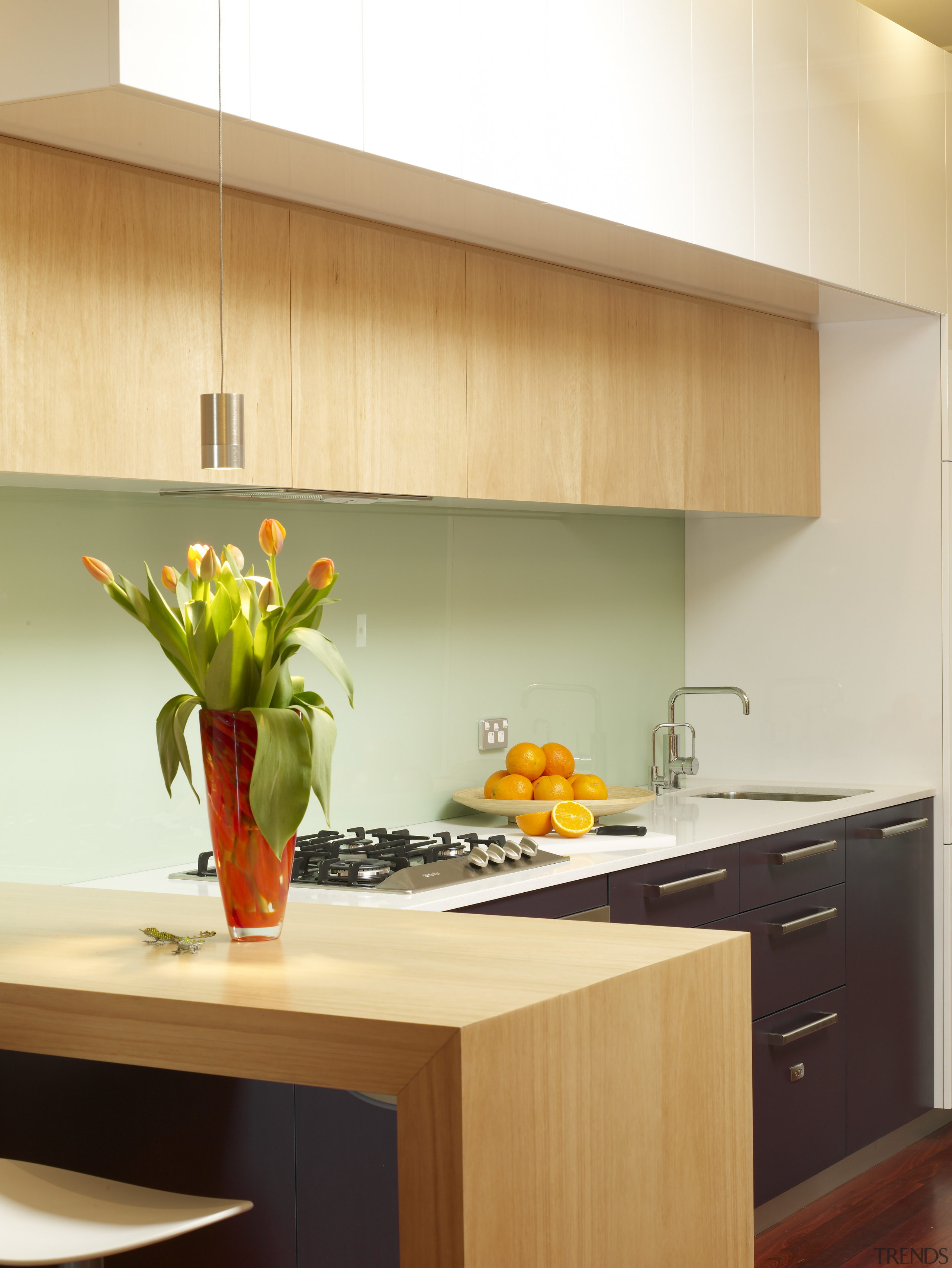 A view of the kitchen, Stone Benchtop, Stainless cabinetry, countertop, interior design, kitchen, room, under cabinet lighting, orange