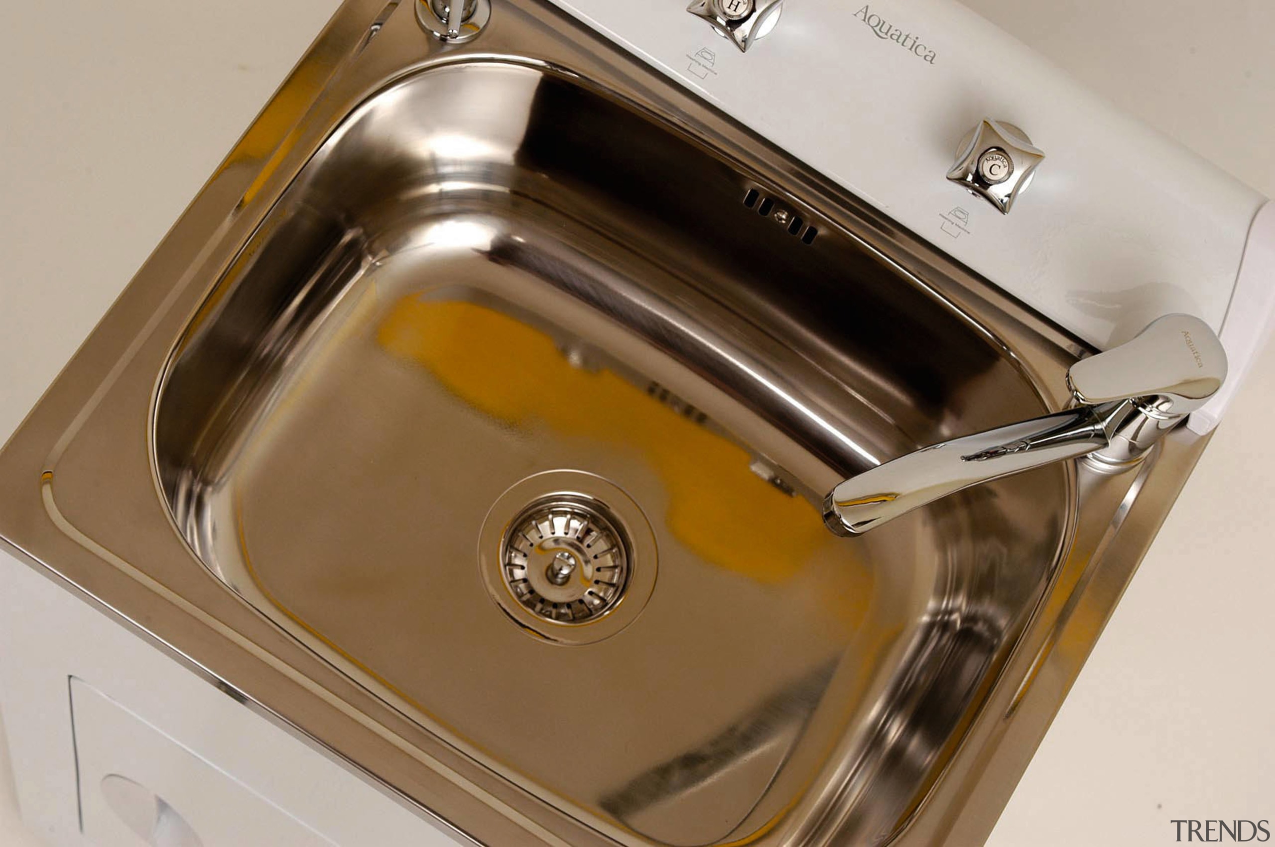 overhead angled shot of laundry tub sink. - plumbing fixture, product design, sink, tap, brown, gray