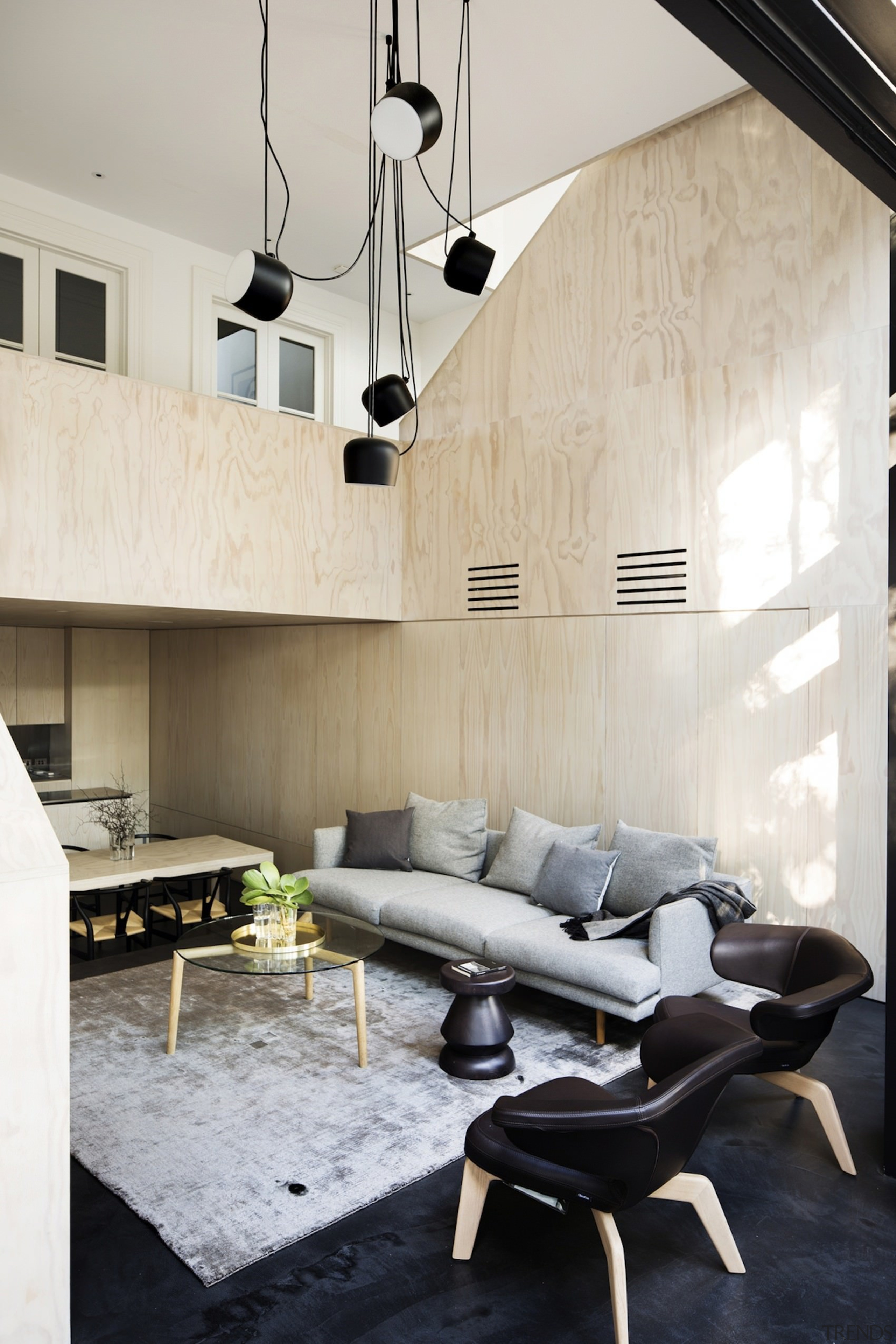 Architect: Architect PrineasPhotography by Chris Warnes architecture, ceiling, chair, floor, furniture, home, house, interior design, light fixture, living room, product design, table, gray