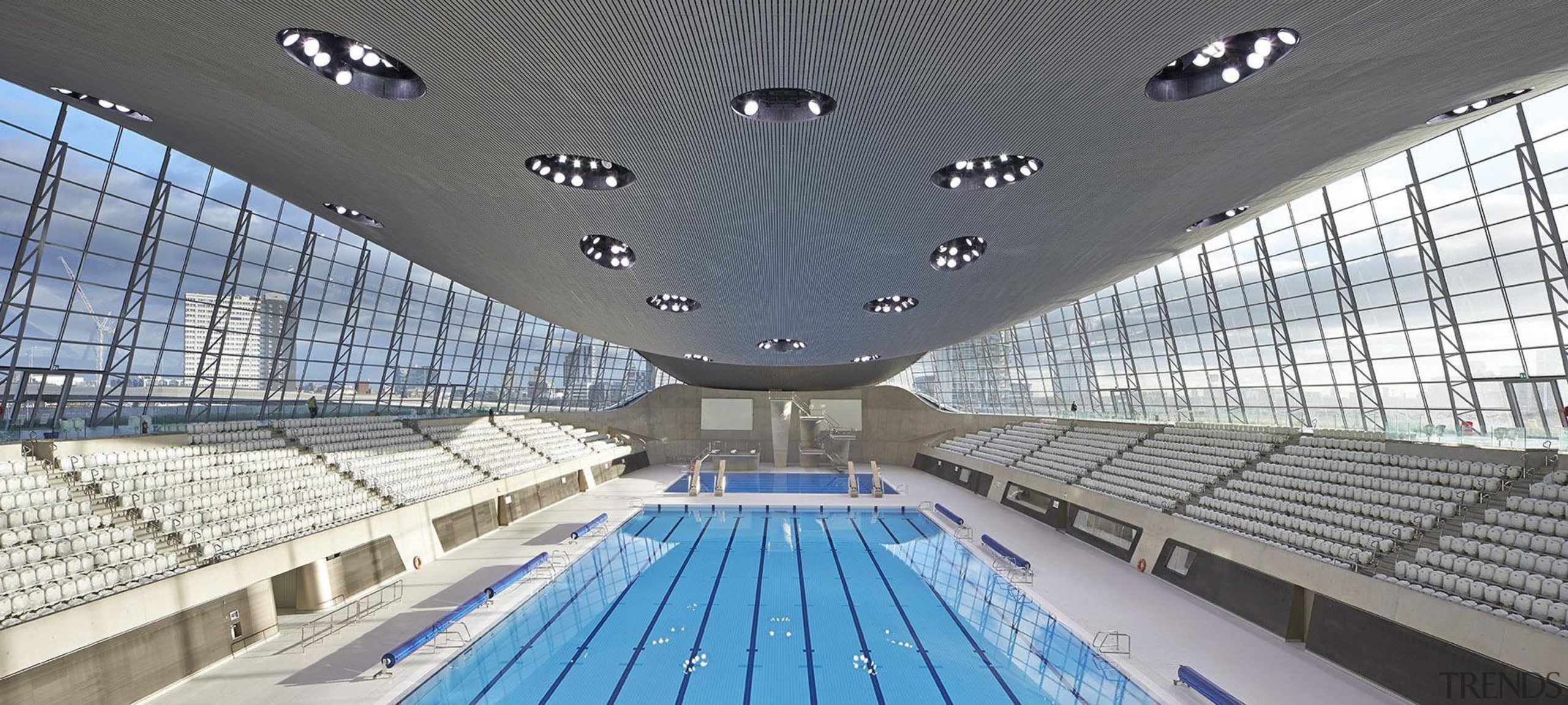 Farewell to Dame Zaha Hadid - The London architecture, building, ceiling, daylighting, leisure, leisure centre, sport venue, structure, swimming pool, gray