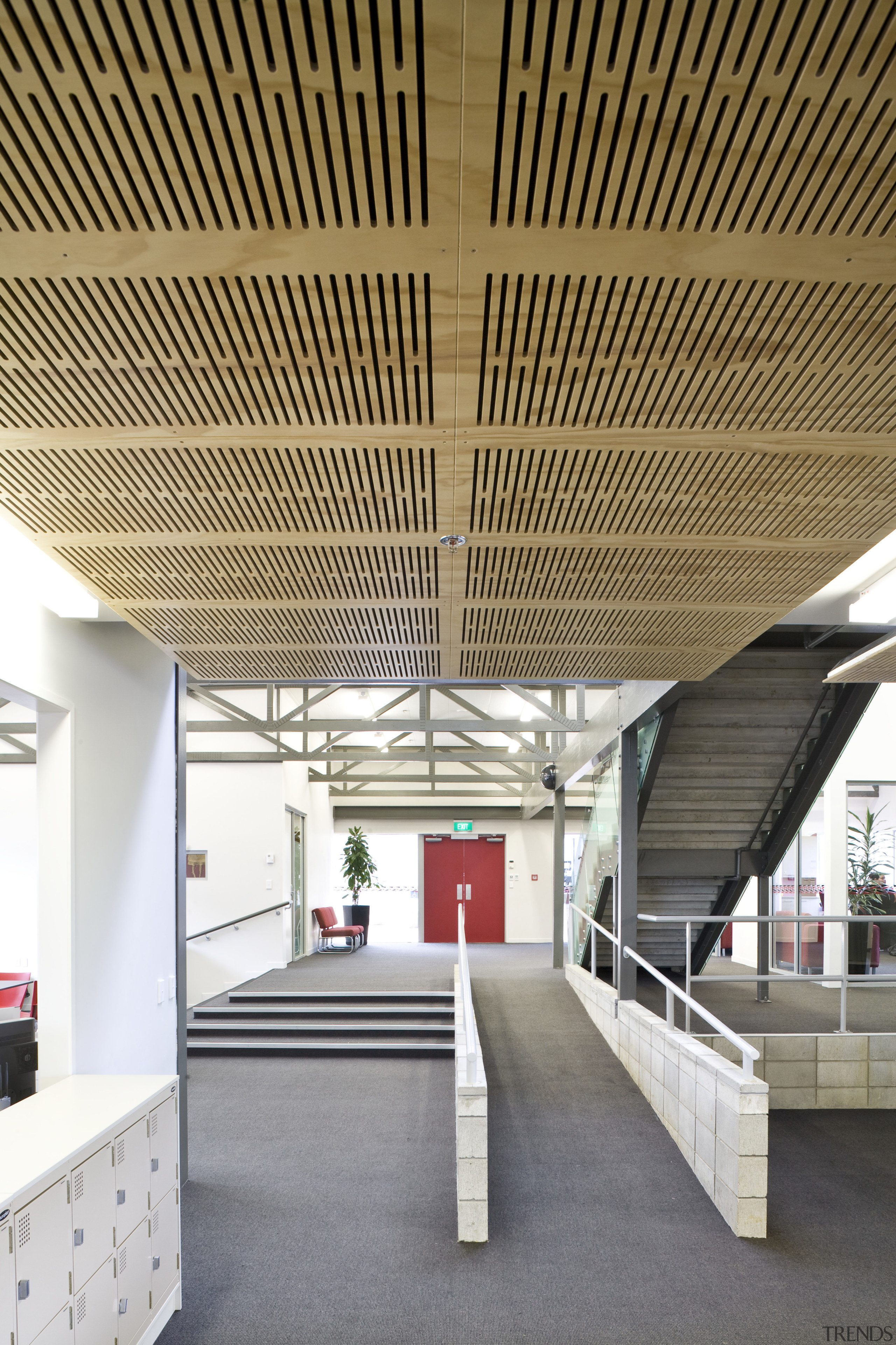 Image of Te Whanau o Tupuranga school which architecture, ceiling, daylighting, roof, structure, brown, white