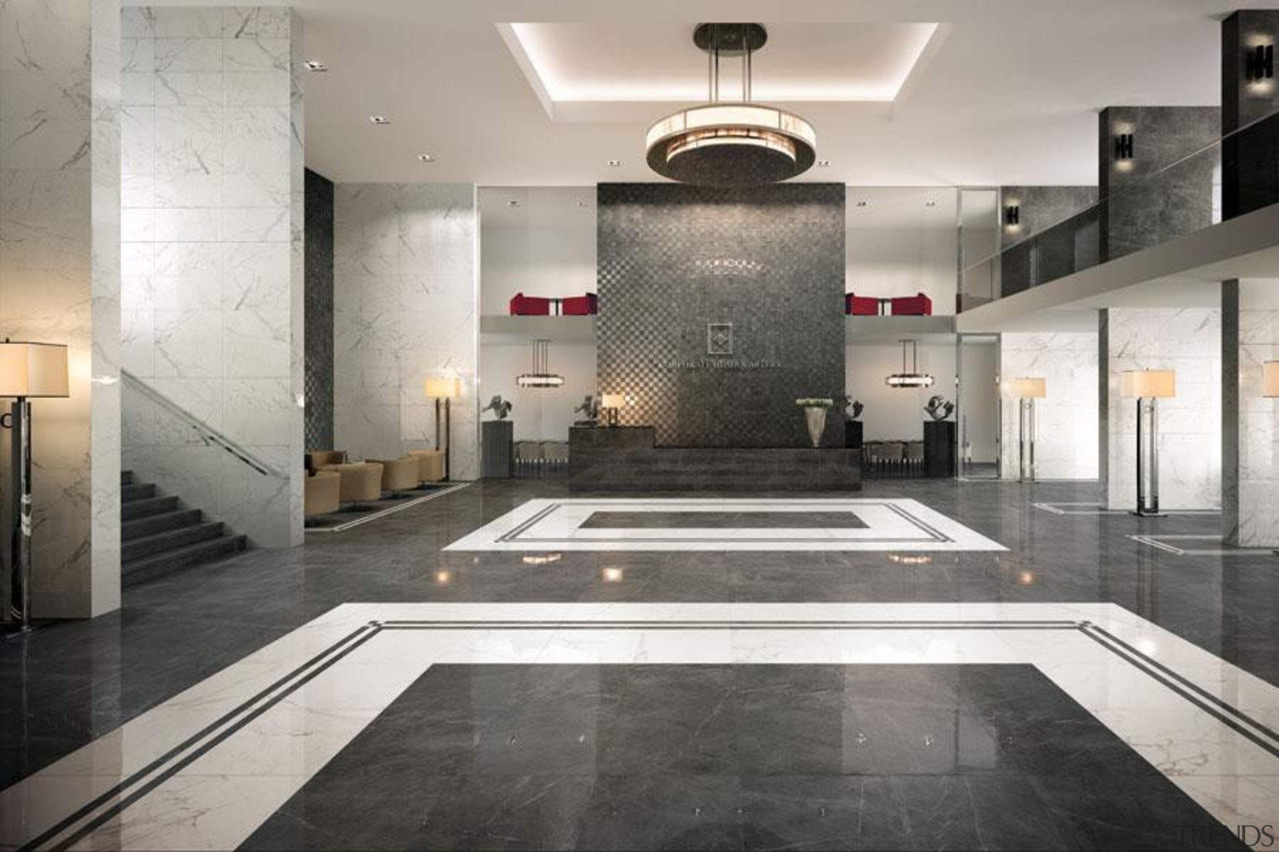 Calacatta and grey stone foyer interior floor tiles floor, flooring, interior design, lobby, gray