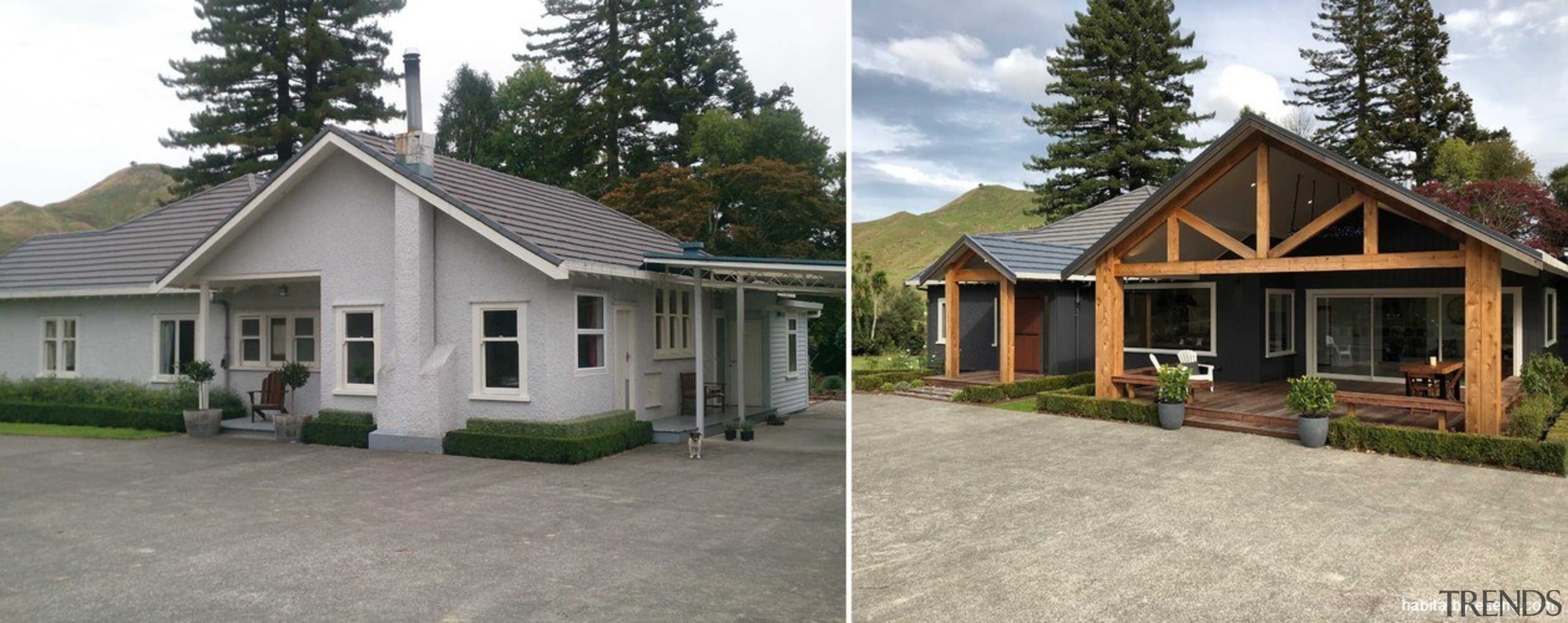 Before And After - building | cottage | building, cottage, estate, facade, farmhouse, home, house, land lot, landscape, property, real estate, roof, shed, siding, tree, yard, gray