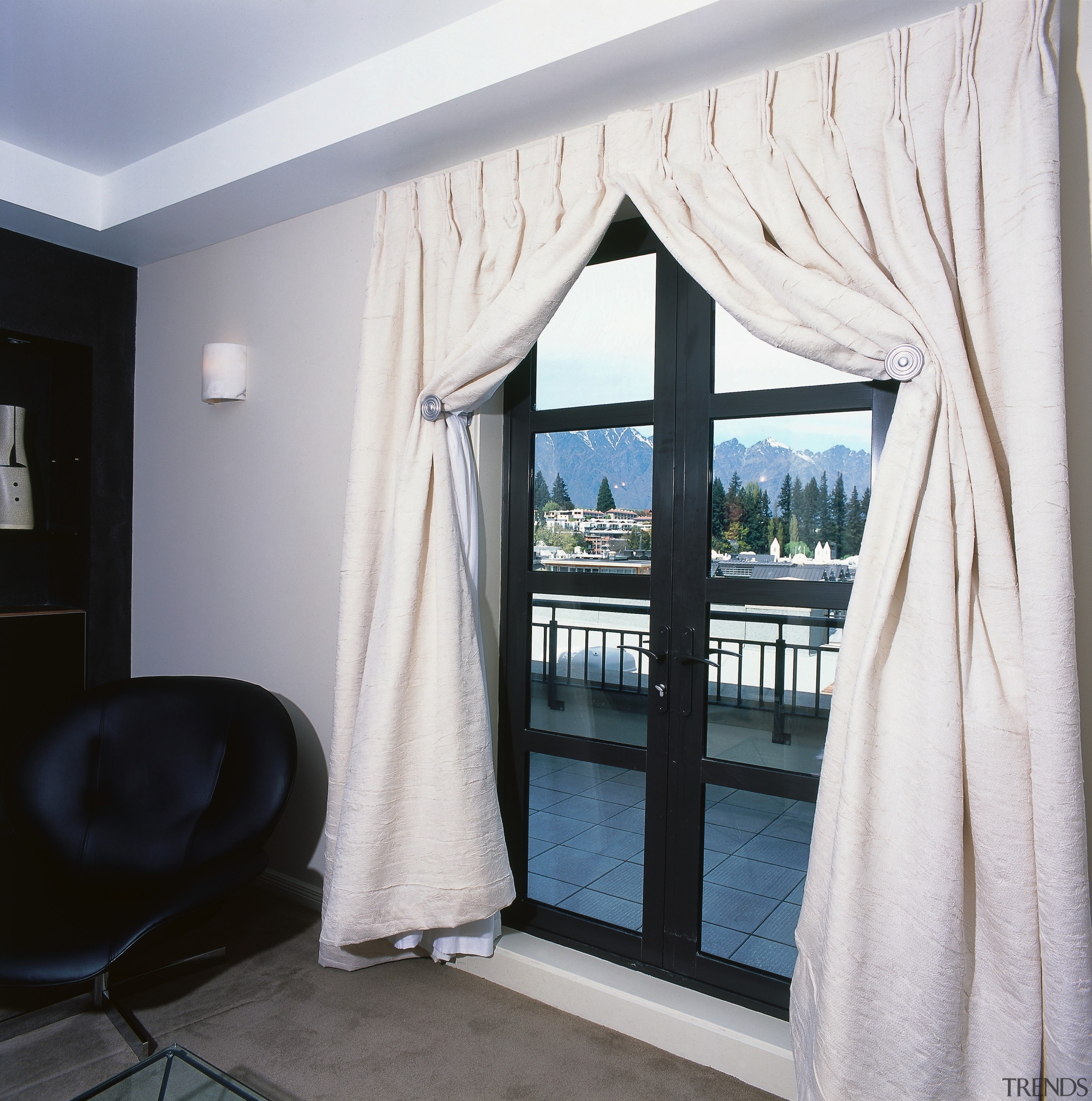 A view of the alumnium joinery around the curtain, door, home, interior design, property, real estate, room, shade, textile, window, window covering, window treatment, white, gray