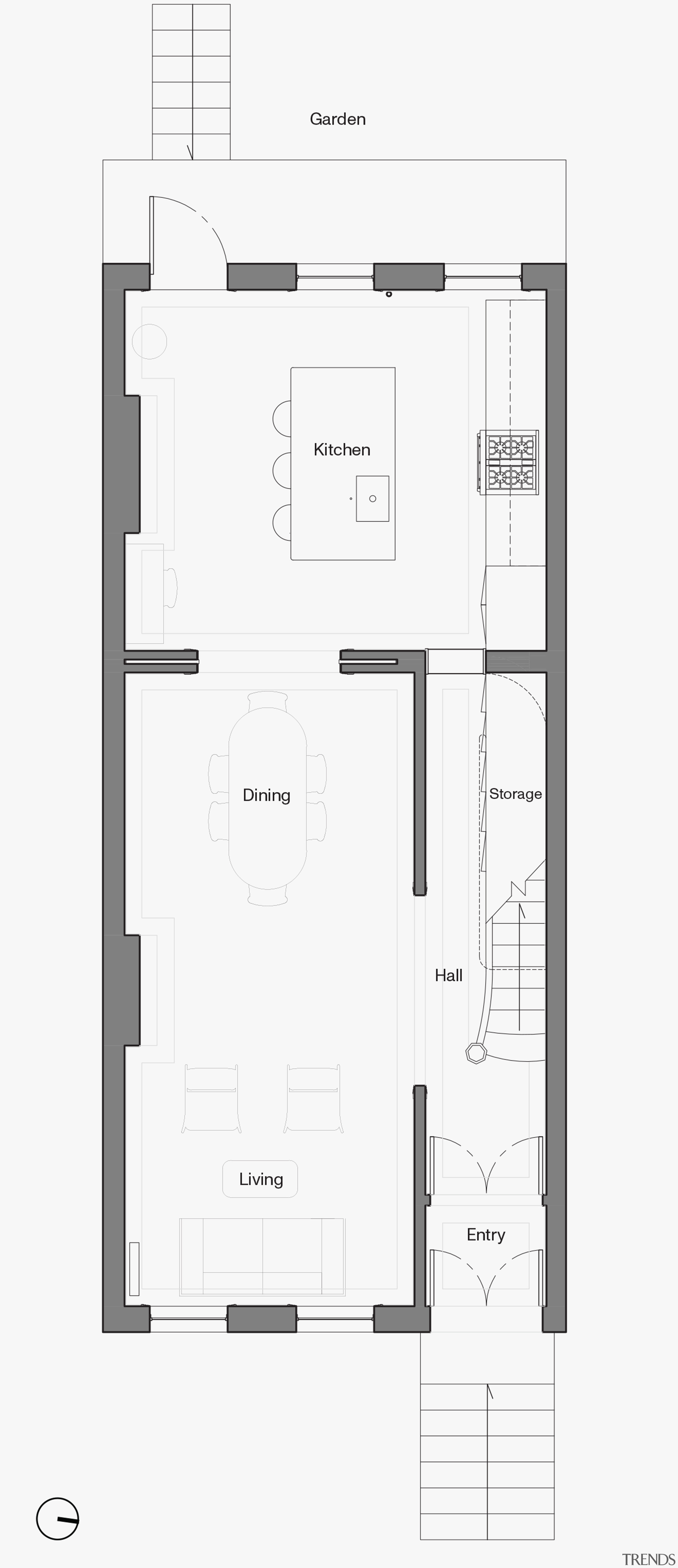 Townhouse renovation plan. - Flowing spaces and openness 