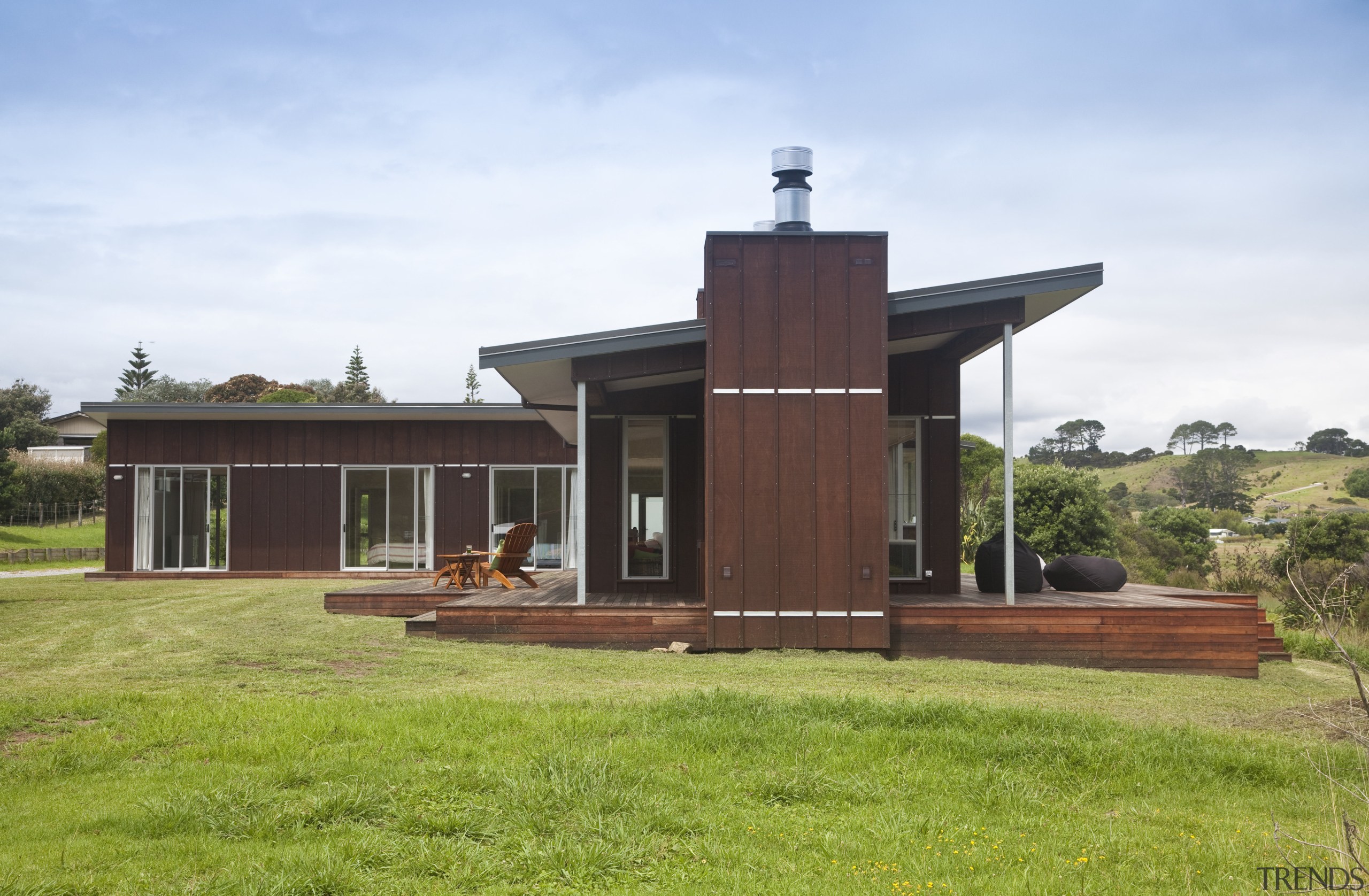 Outdoor contemporary timber chimney - Outdoor contemporary timber cottage, elevation, estate, facade, farmhouse, home, house, property, real estate, white