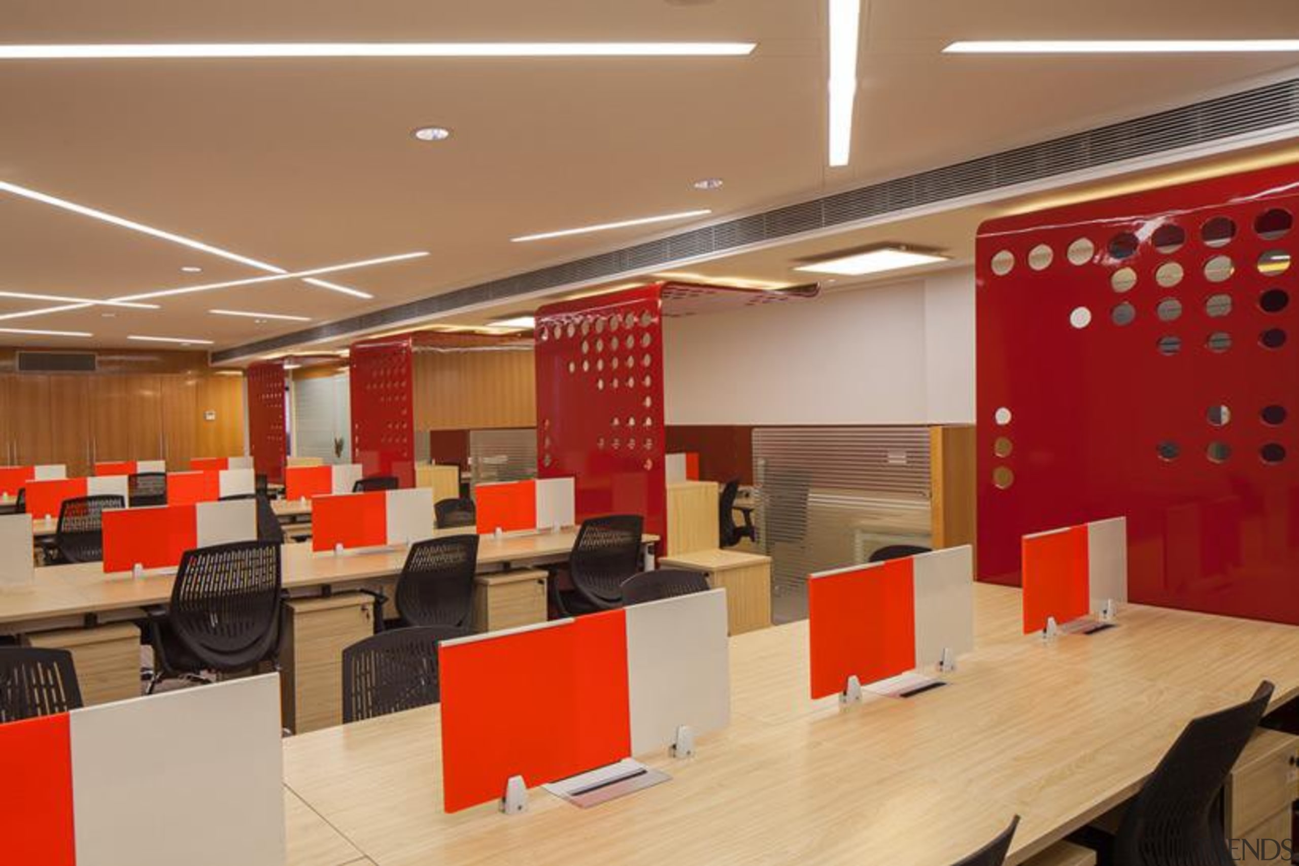 Building with pixelated screen - Building with pixelated ceiling, conference hall, institution, interior design, office, brown