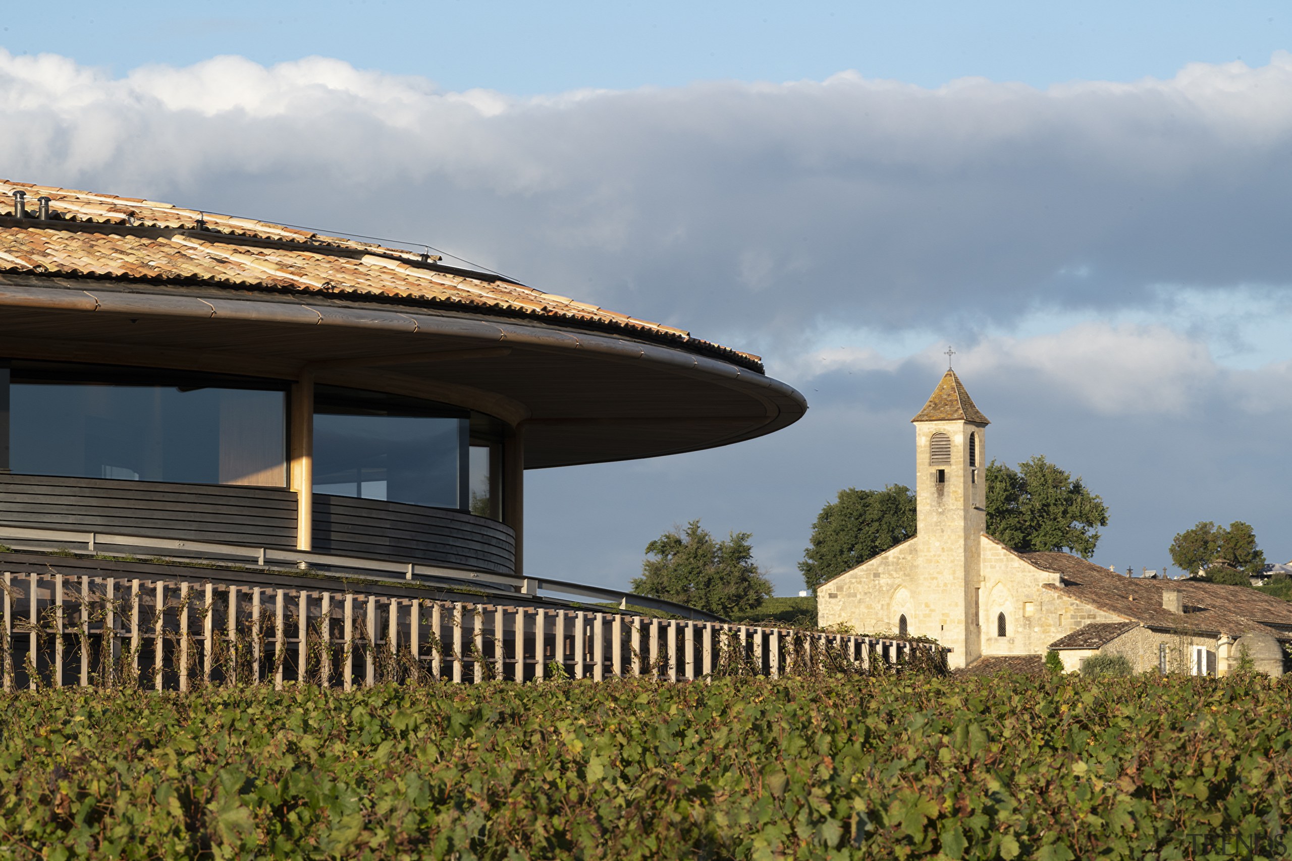 Reclaimed roof tiles contribute to the winery's green 