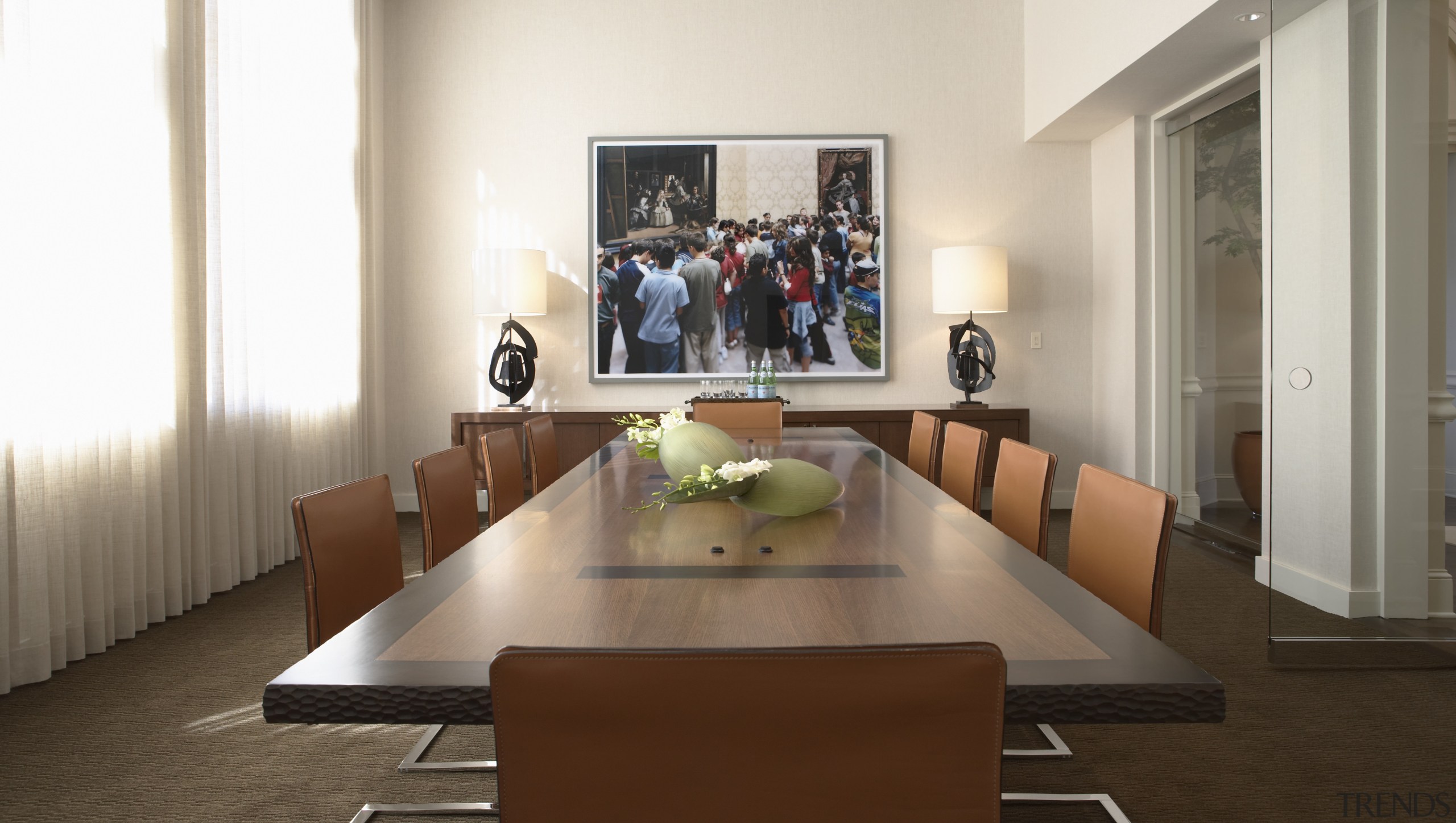 View of a conference room at the Phillips furniture, interior design, living room, room, table, white, brown