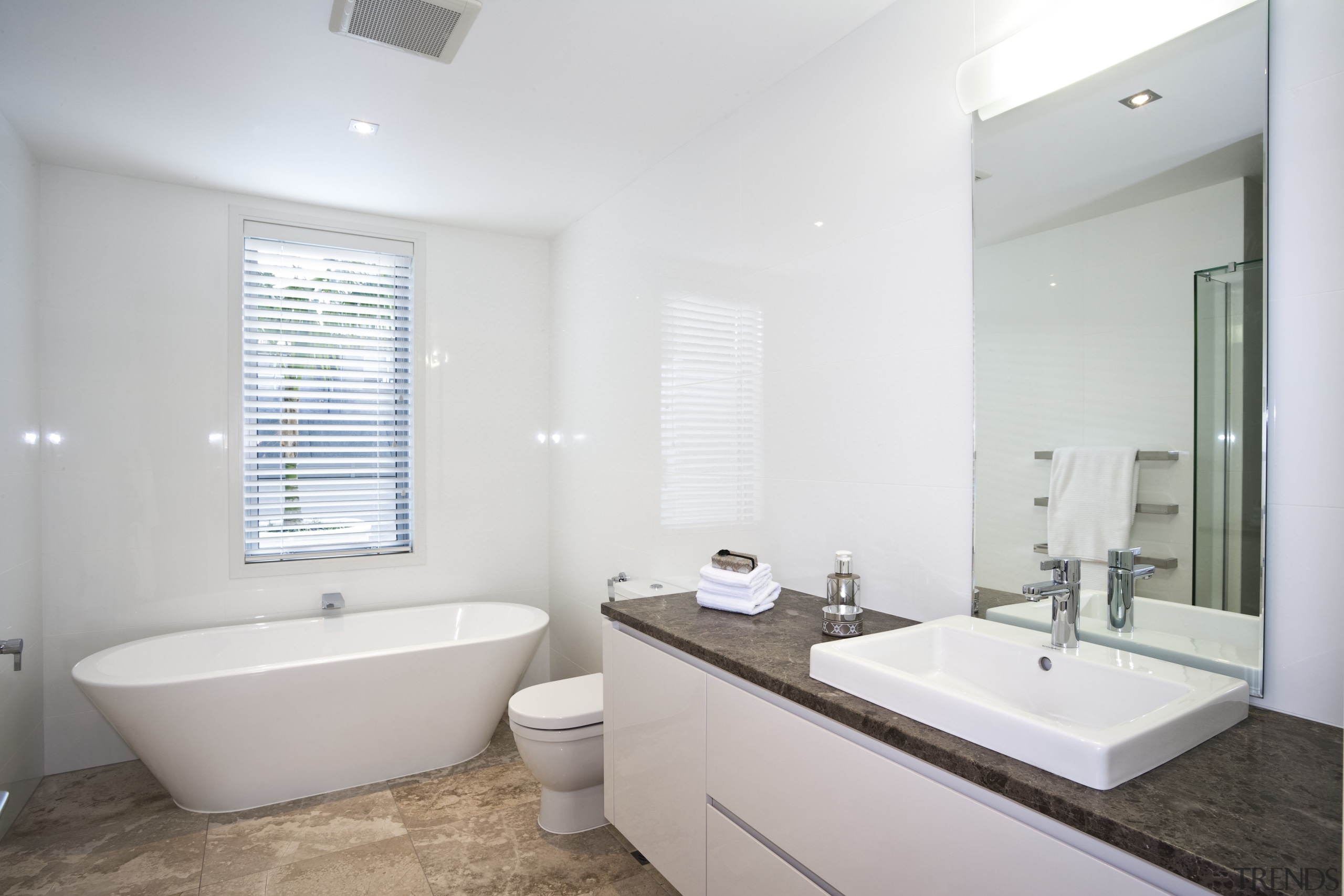 View of bathroom featuring tiled floors, vanity with bathroom, home, interior design, property, real estate, room, window, white
