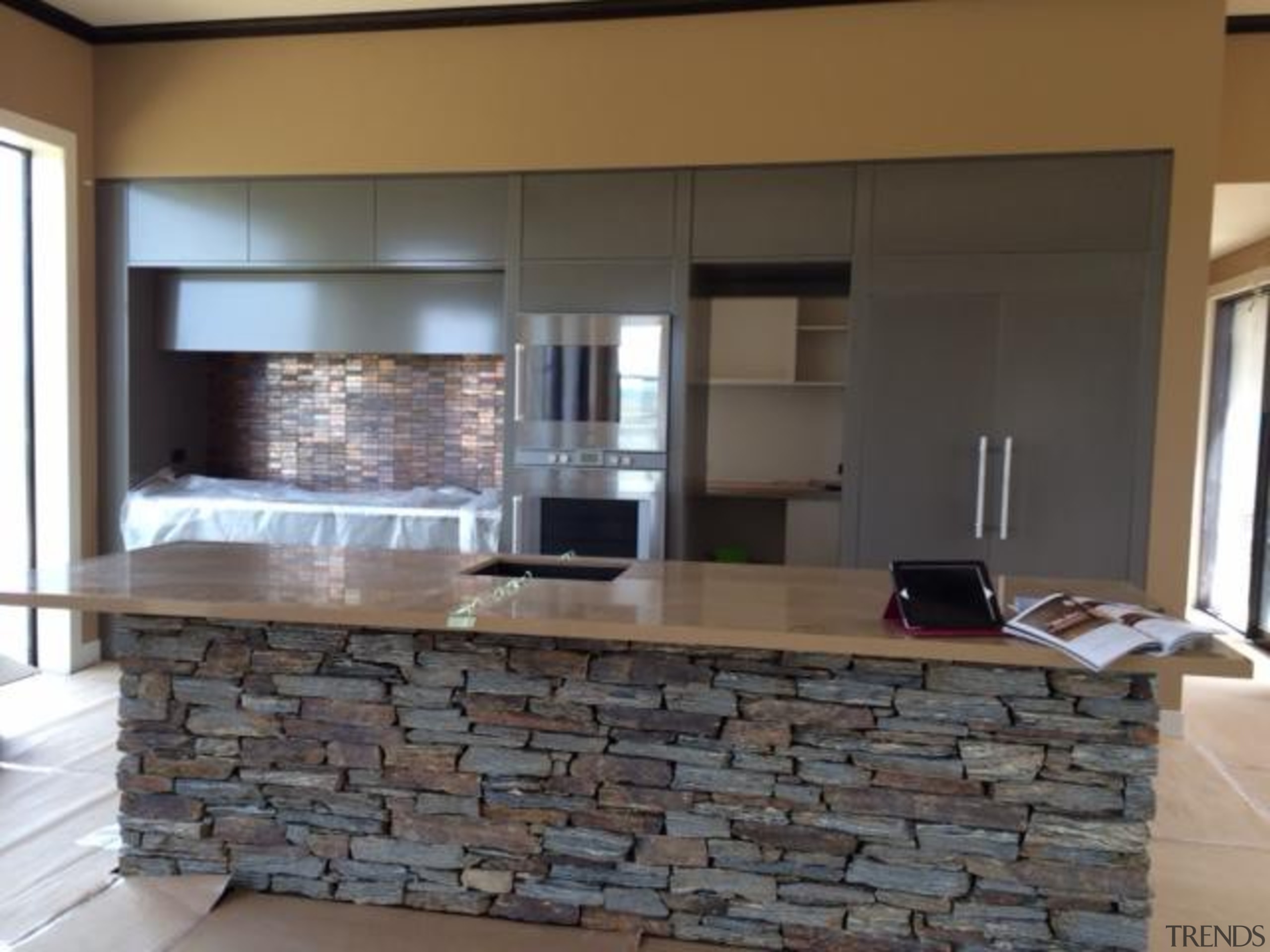 Stone Italiana - colour Camamilo Polish. - Stone cabinetry, countertop, flooring, interior design, kitchen, gray, black