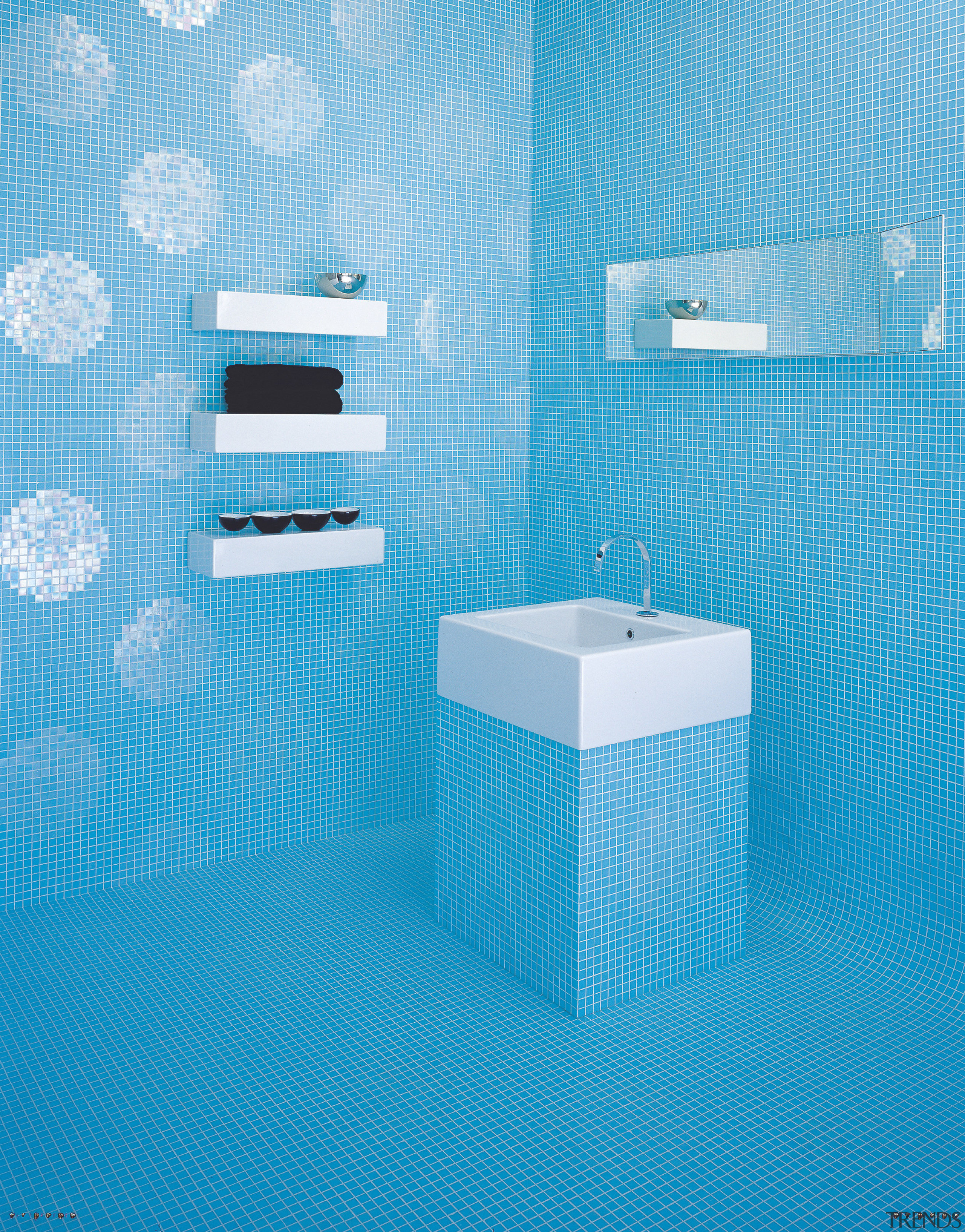 View of the bathroom tiled by Bisazza - azure, bathroom, blue, plumbing fixture, product, product design, purple, toilet seat, teal
