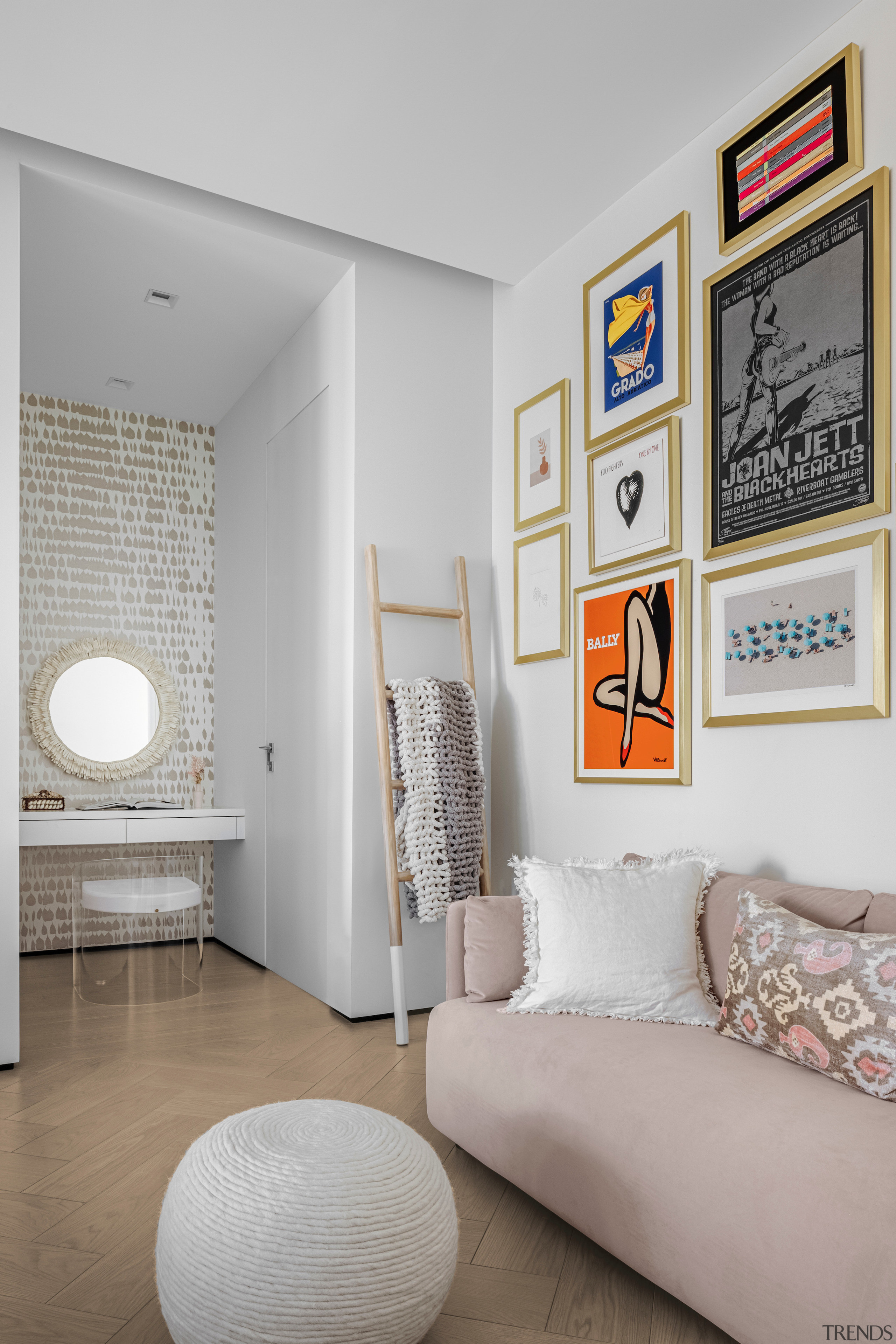 This room showcases a variety of muted blush 