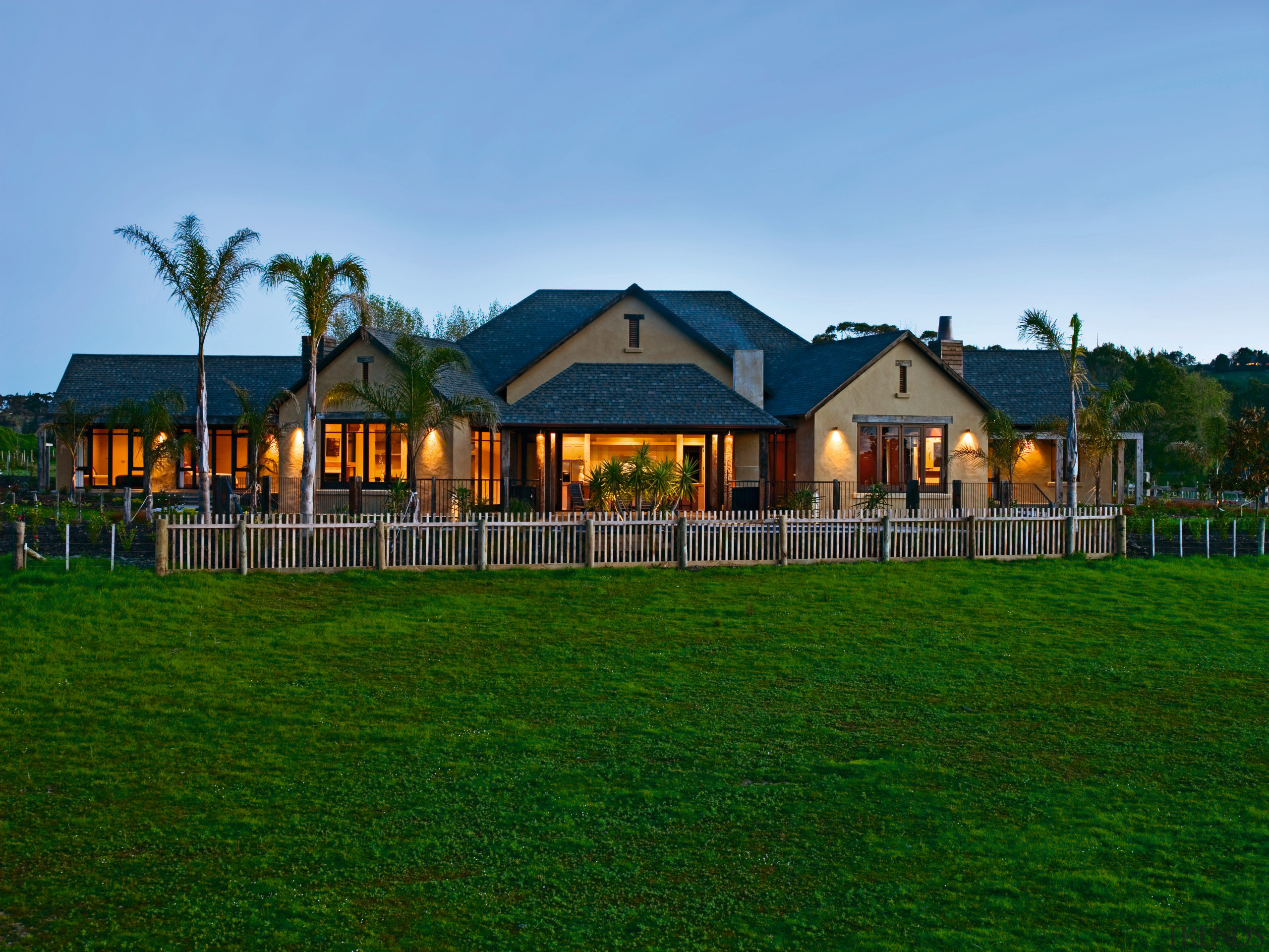 view of this new 509 sq metre  cottage, estate, facade, farmhouse, grass, home, house, land lot, landscape, mansion, property, real estate, residential area, sky, villa, teal, green