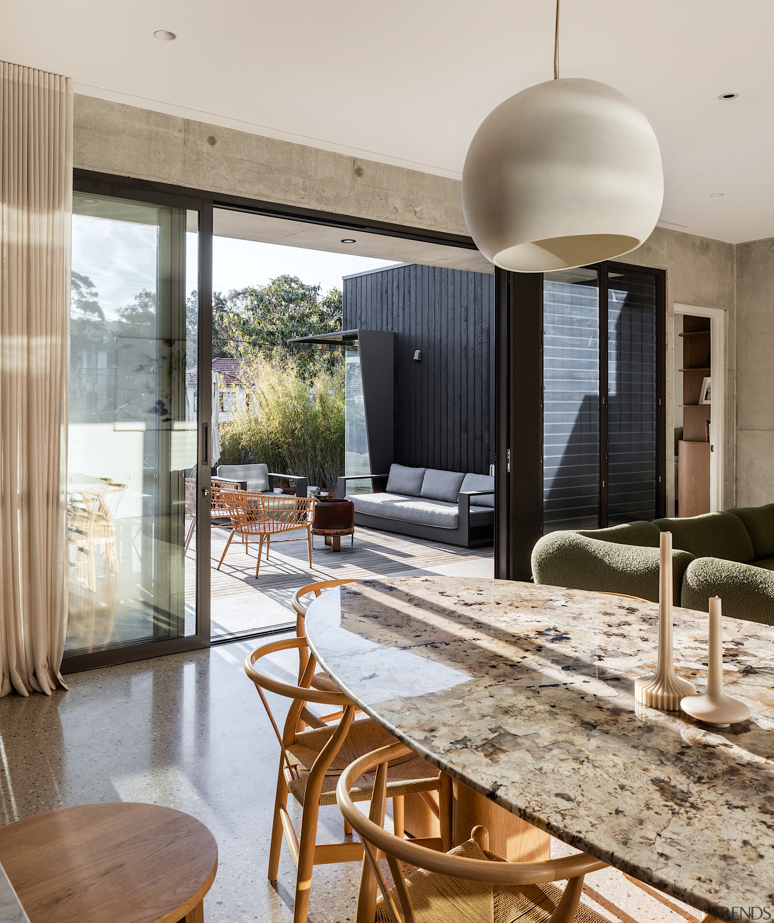 Looking from the dining area to outdoor living 