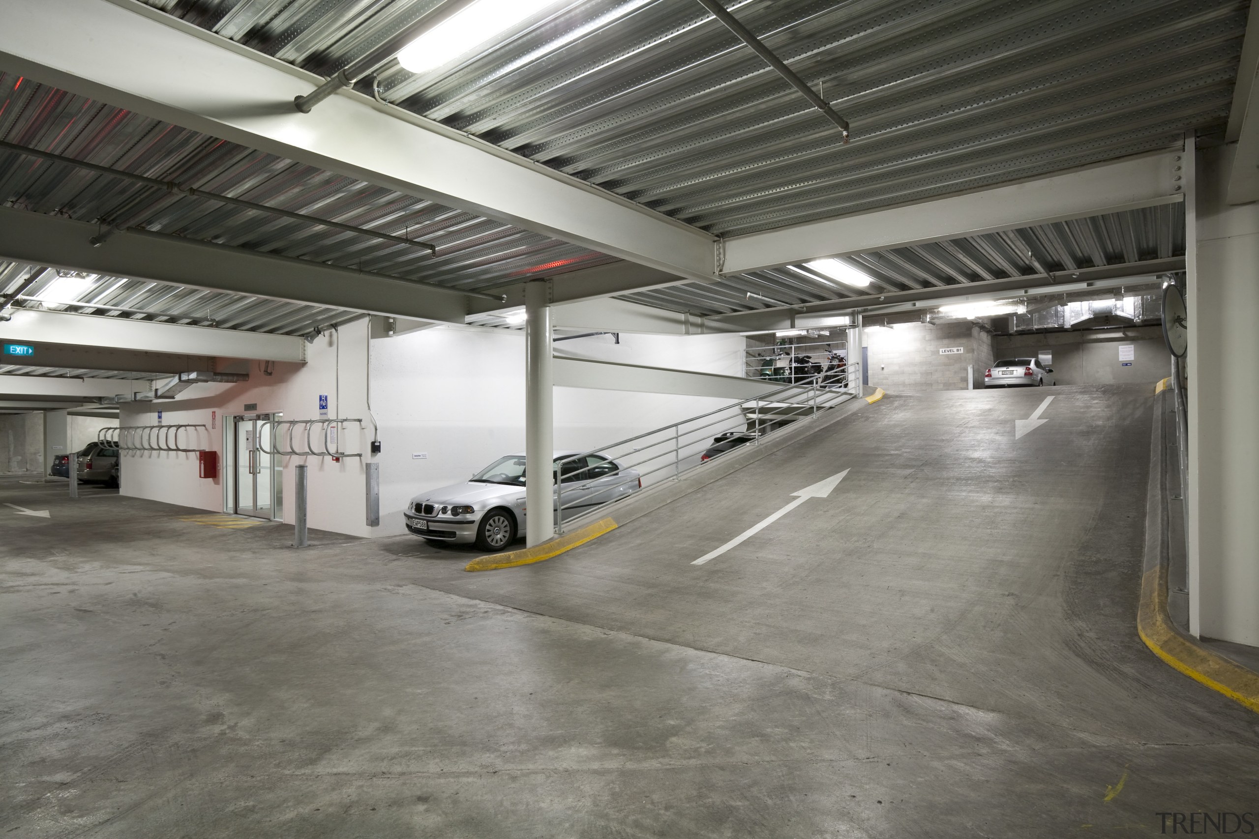 View of the basement carpark at 80 Queen motor vehicle, parking, parking lot, gray