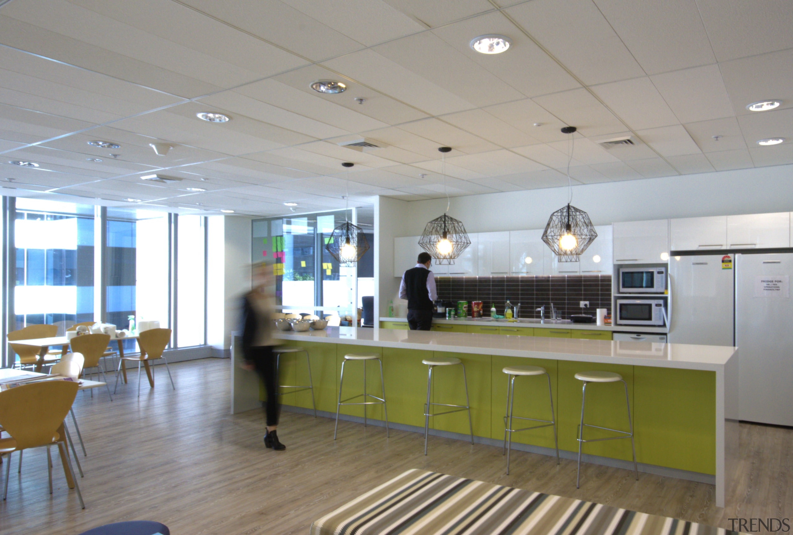 Bold, bright and with several surprise elements, the ceiling, floor, flooring, interior design, gray