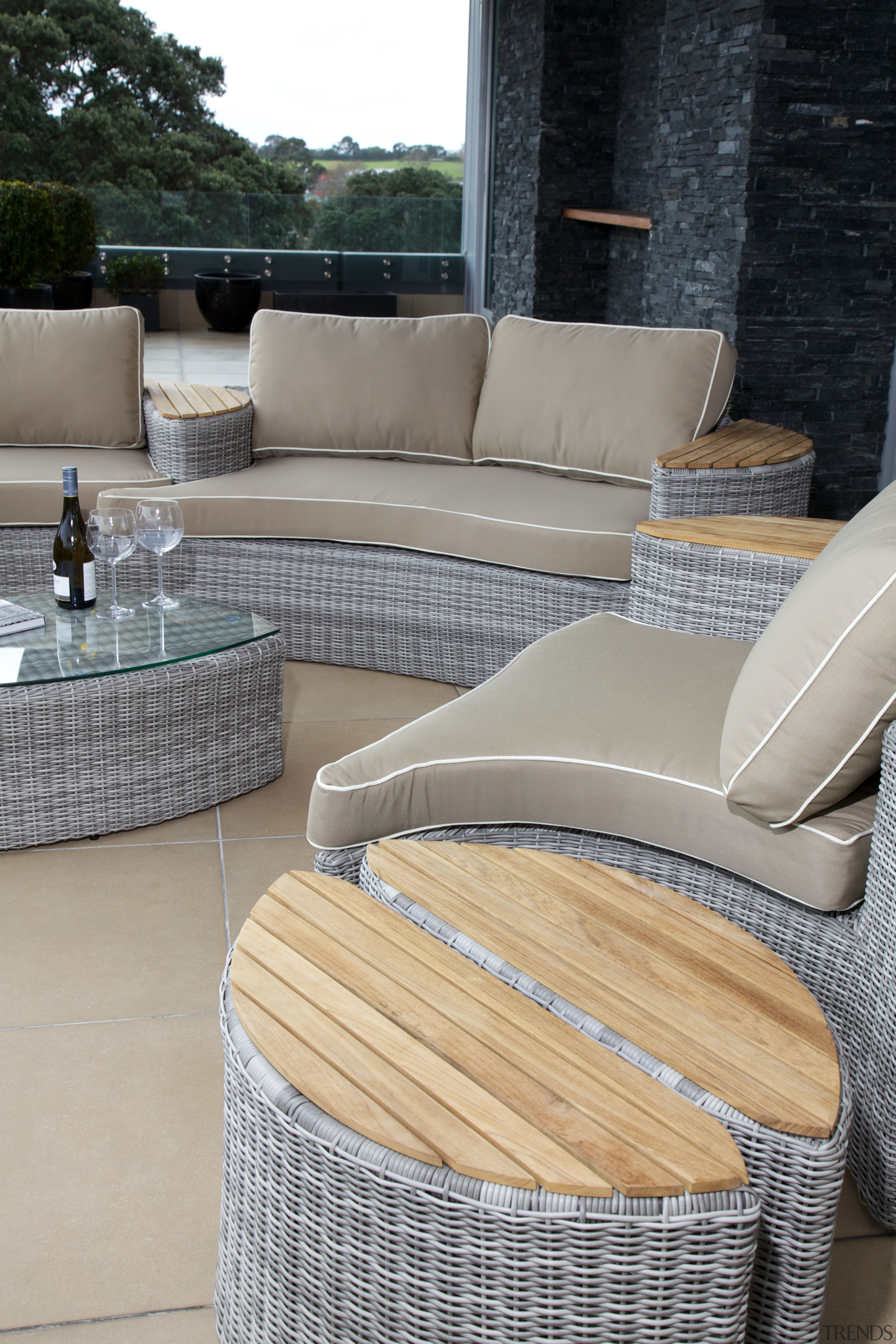 Bermuda outdoor furniture end pieces can be reconfigured chair, coffee table, floor, flooring, furniture, outdoor furniture, product design, sunlounger, table, wicker, gray
