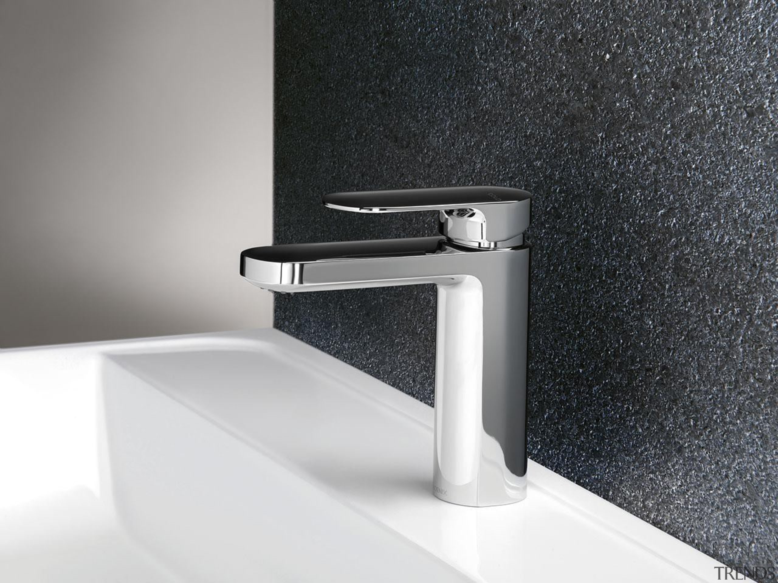 Cerchio Basin Mixer is the perfect feature tap angle, bathroom sink, hardware, plumbing fixture, product, product design, tap, white, black