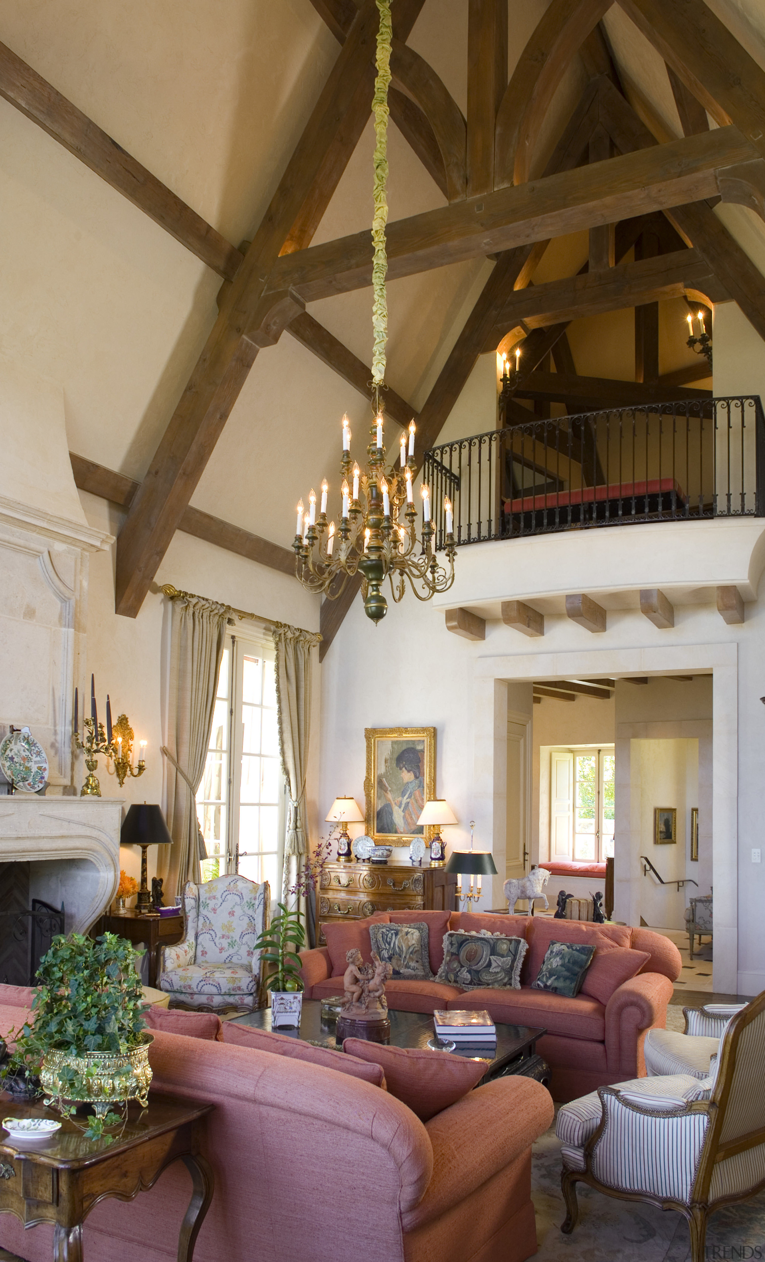 View of lounge, ceiling beams, plaster walls, antique beam, ceiling, estate, home, house, interior design, living room, room, brown