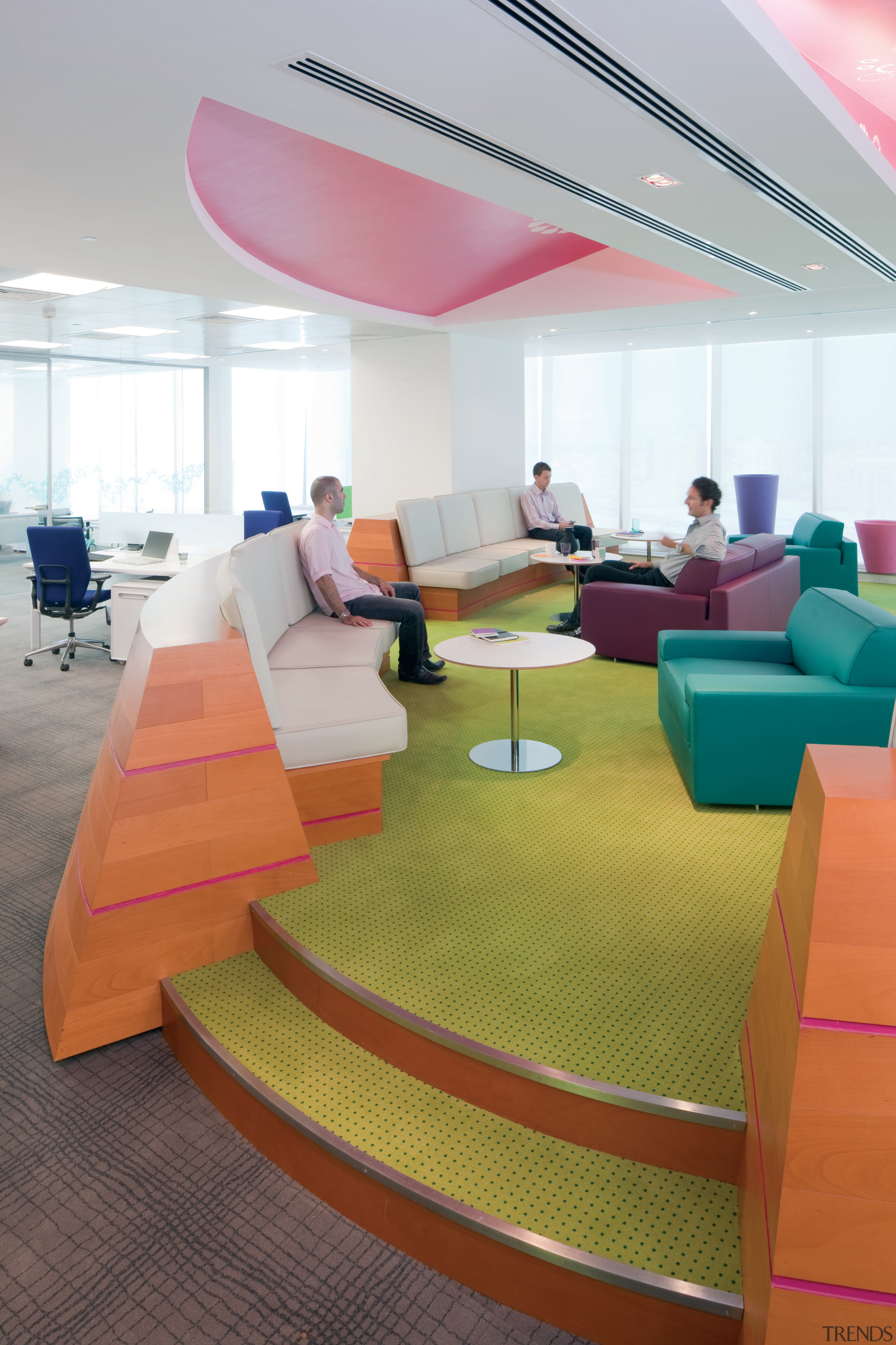 The new Zain headquarters in Bahrain reflects the chair, floor, flooring, furniture, interior design, office, product design, table, brown, white