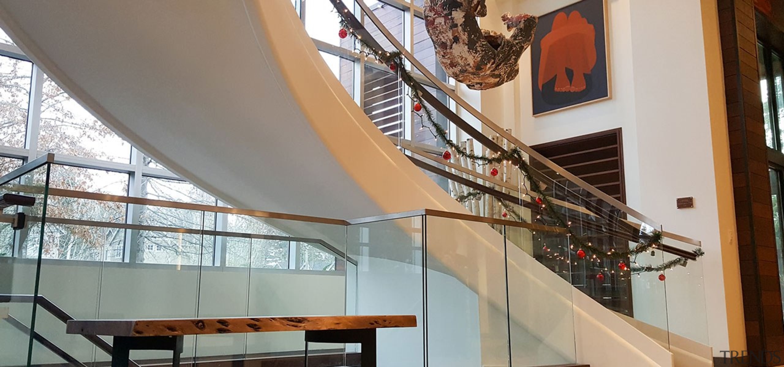 Aegis Living 05 - architecture | building | architecture, building, ceiling, daylighting, glass, handrail, interior design, real estate, room, stairs, gray